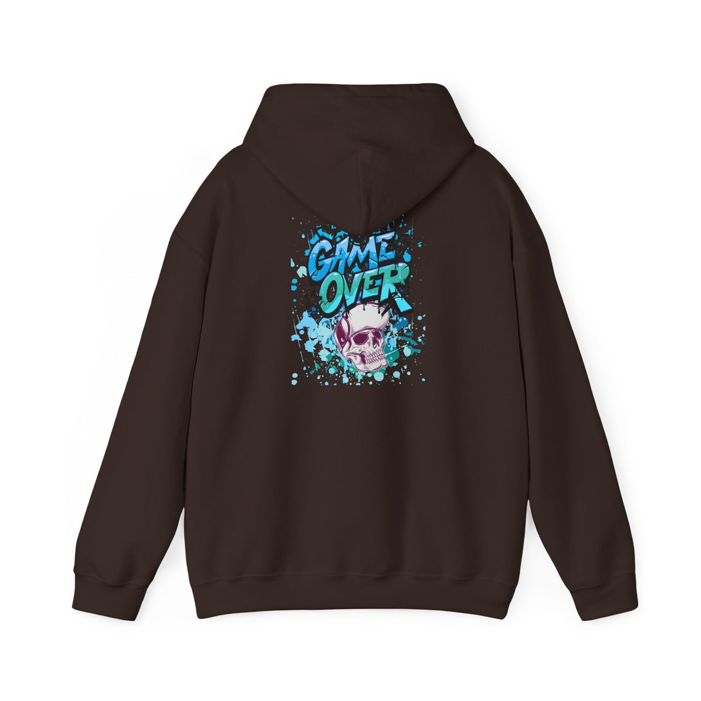 Game Over Skull Hoodie - Unisex Heavy Blend Sweatshirt, Perfect for Gamers, Casual Wear, Unique Gift, Streetwear Style, Graphic Apparel