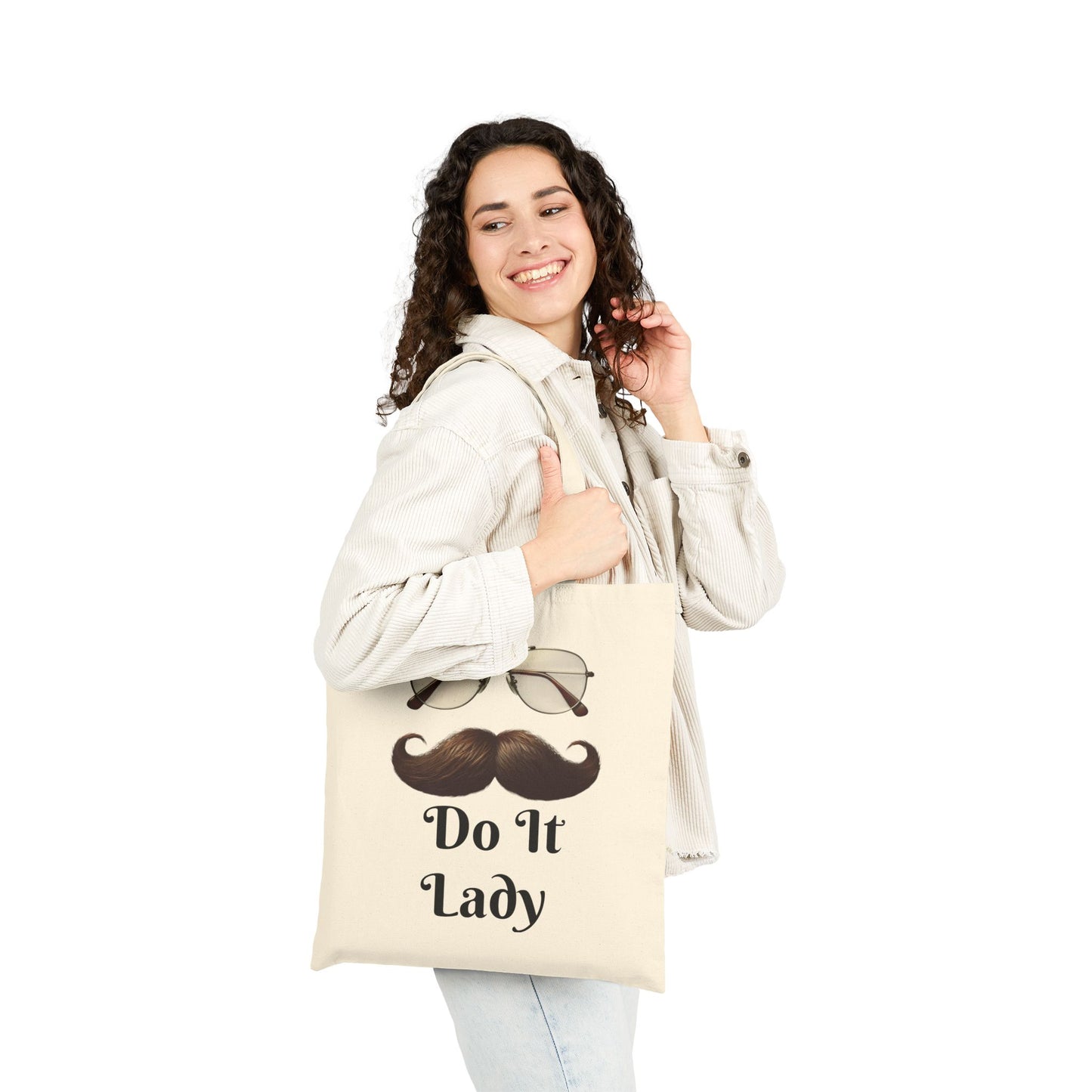 Do It Lady Canvas Tote Bag - Do It Lady, Eco-Friendly Shopping Bag, Gift for Her, Trendy Tote, Mustache Design, Fun Everyday Use