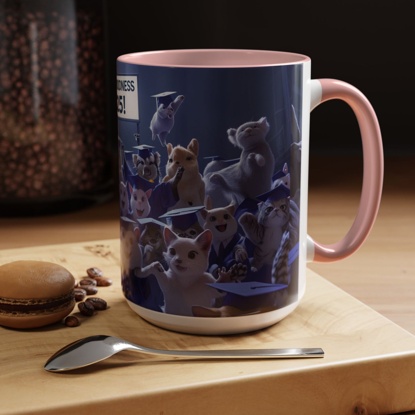 Anime Graduation Theme Accent Coffee Mug - Funny Cat & Dog Design, Perfect Gift for 2025 Grads, Inspirational Coffee Mug, Celebration Mug