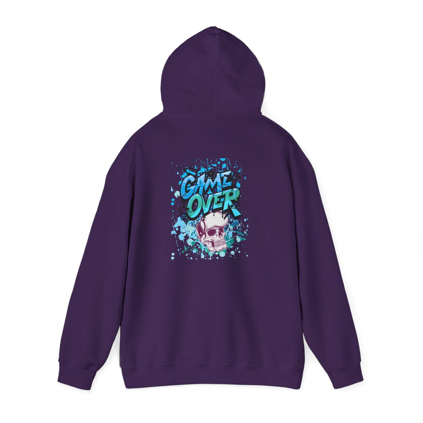 Game Over Skull Hoodie - Unisex Heavy Blend Sweatshirt, Perfect for Gamers, Casual Wear, Unique Gift, Streetwear Style, Graphic Apparel
