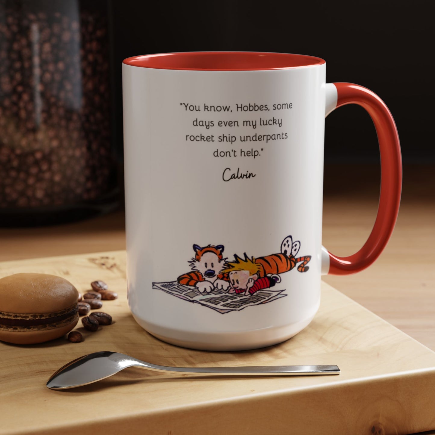 Calvin and Hobbes Inspired Accent Coffee Mug - Fun Gift for Fans, Morning Coffee, Cute Quote Mug, Whimsical Gift, Reading Companion