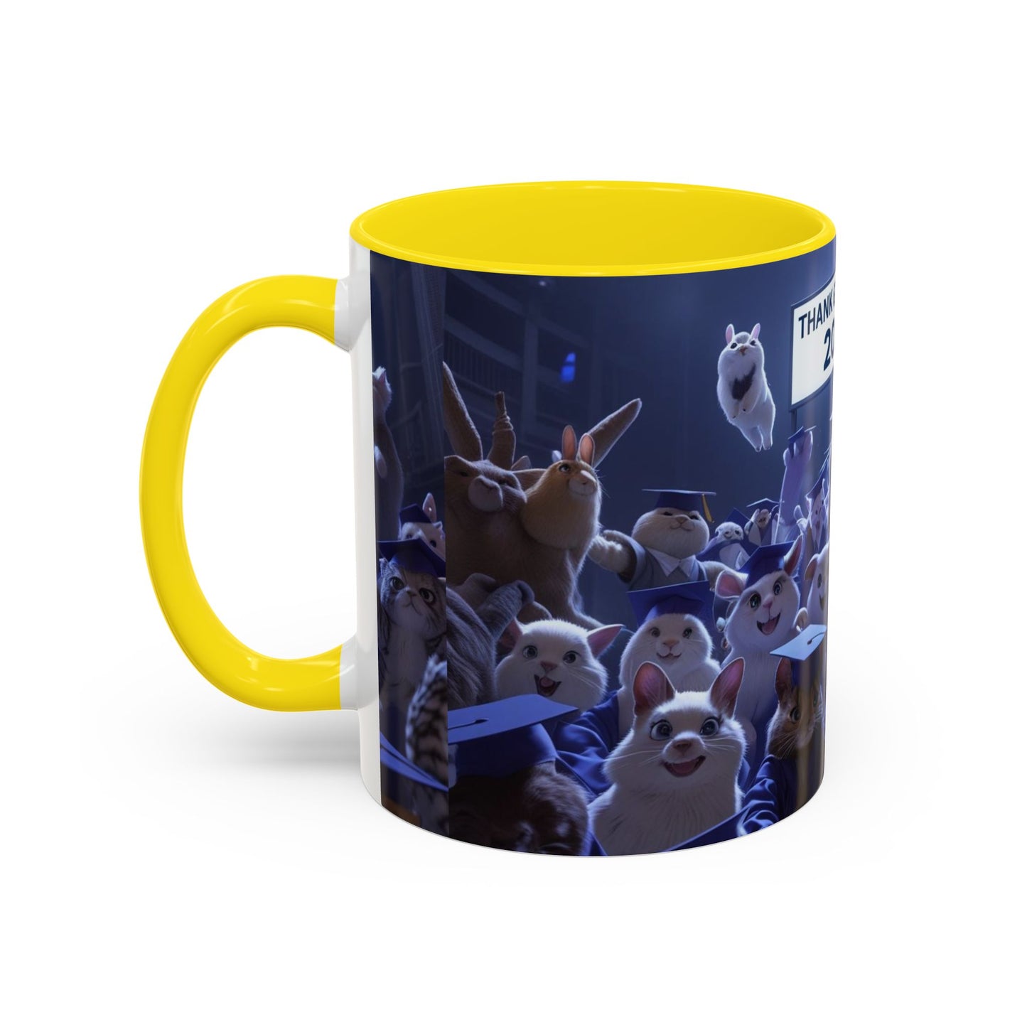 Anime Graduation Theme Accent Coffee Mug - Funny Cat & Dog Design, Perfect Gift for 2025 Grads, Inspirational Coffee Mug, Celebration Mug