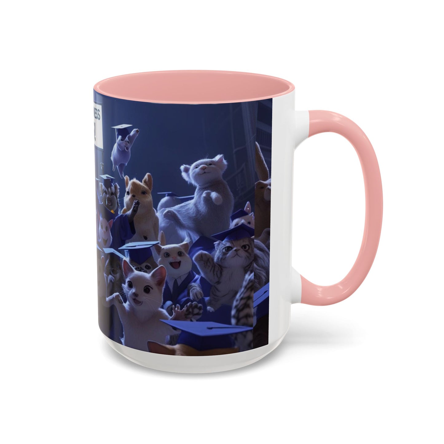 Anime Graduation Theme Accent Coffee Mug - Funny Cat & Dog Design, Perfect Gift for 2025 Grads, Inspirational Coffee Mug, Celebration Mug