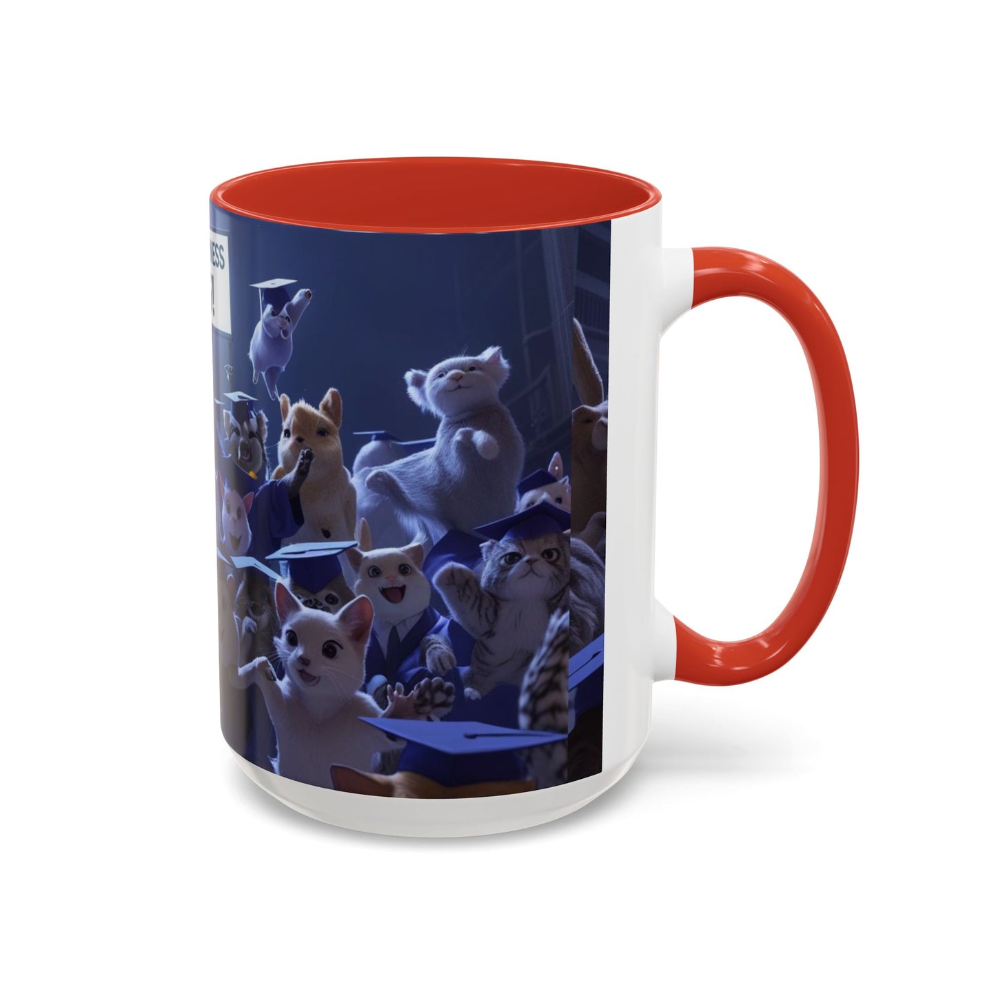 Anime Graduation Theme Accent Coffee Mug - Funny Cat & Dog Design, Perfect Gift for 2025 Grads, Inspirational Coffee Mug, Celebration Mug