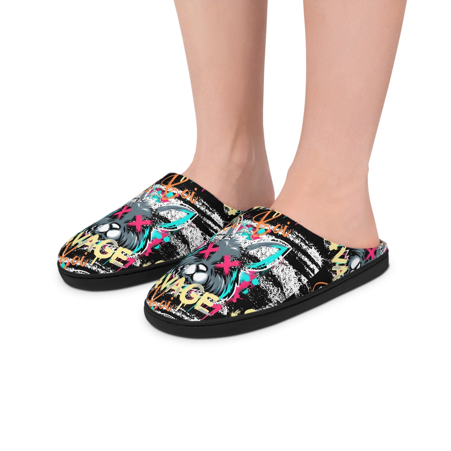 gothic bunny Men's Indoor Slippers with Graffiti Art, Cozy Home Footwear, Trendy House Slippers, Unique Gift for Him, Indoor Comfort