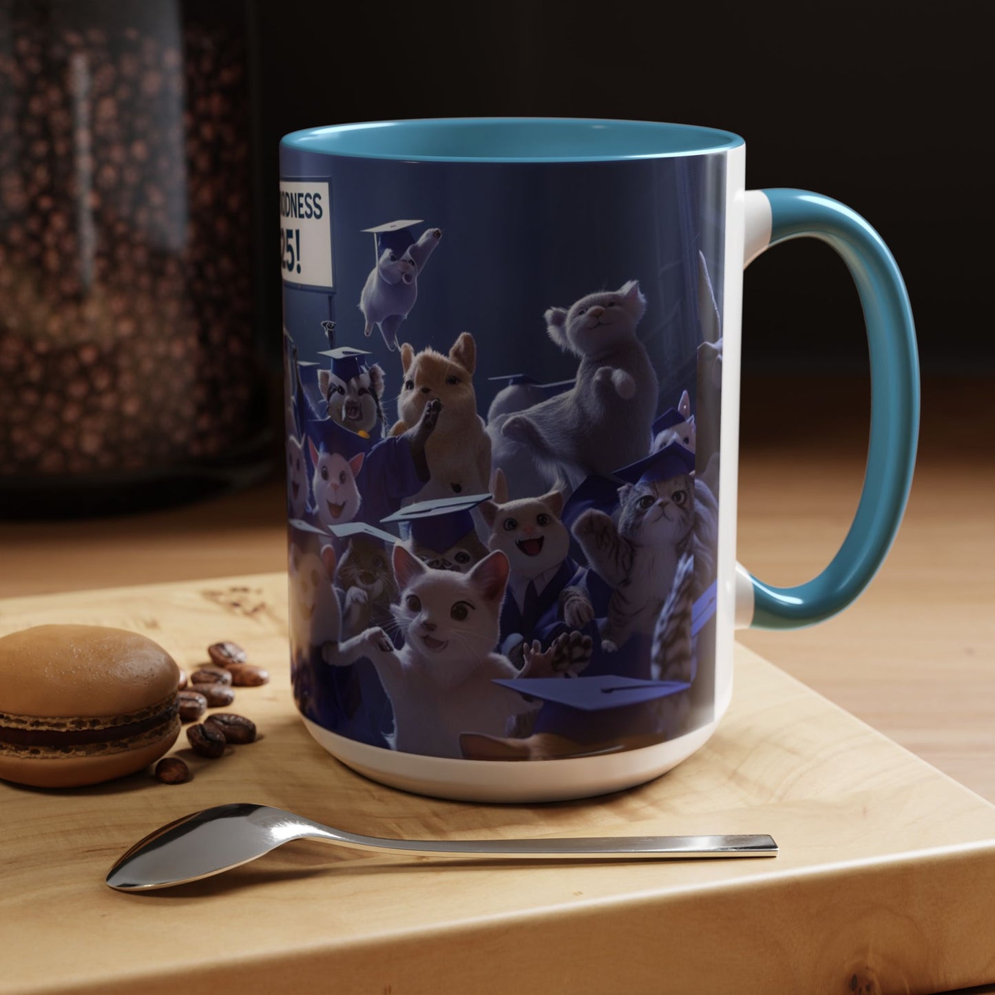 Anime Graduation Theme Accent Coffee Mug - Funny Cat & Dog Design, Perfect Gift for 2025 Grads, Inspirational Coffee Mug, Celebration Mug