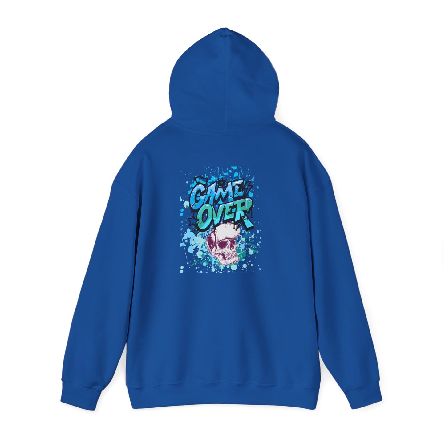 Game Over Skull Hoodie - Unisex Heavy Blend Sweatshirt, Perfect for Gamers, Casual Wear, Unique Gift, Streetwear Style, Graphic Apparel