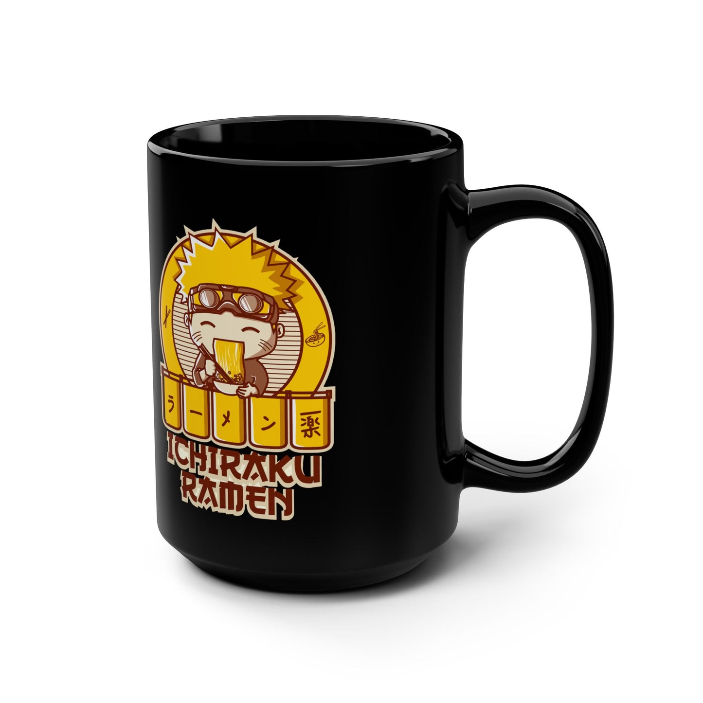Naruto Ramen Black Mug, 15oz Ceramic Cup, Anime Gift, Coffee Lover's Mug, Nerdy Kitchen Decor, Geeky Drinkware
