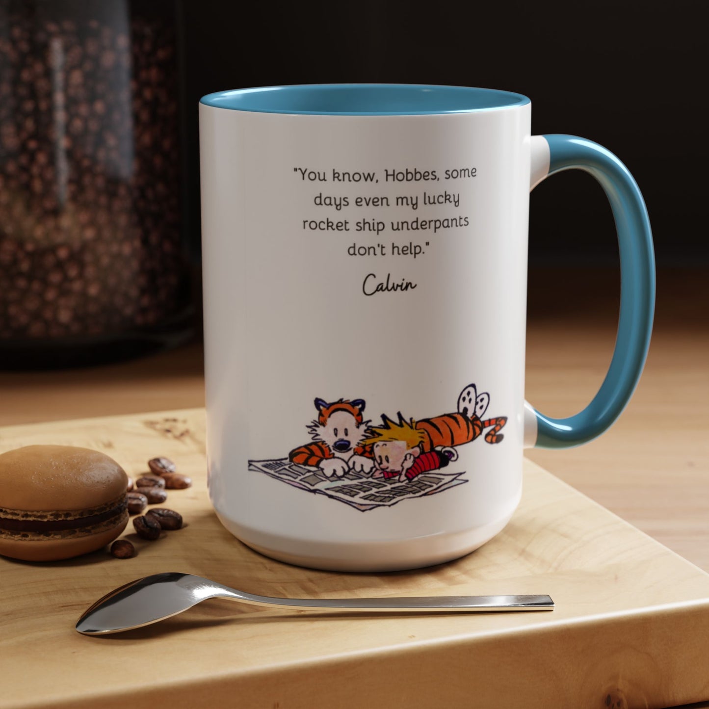 Calvin and Hobbes Inspired Accent Coffee Mug - Fun Gift for Fans, Morning Coffee, Cute Quote Mug, Whimsical Gift, Reading Companion