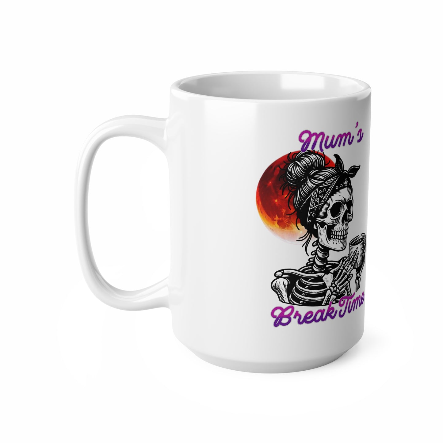 Skull Mom Coffee Mug, Unique Gift for Moms, Halloween Decor, Break Time Cup, Coffee Lovers, 11oz and 15oz Available