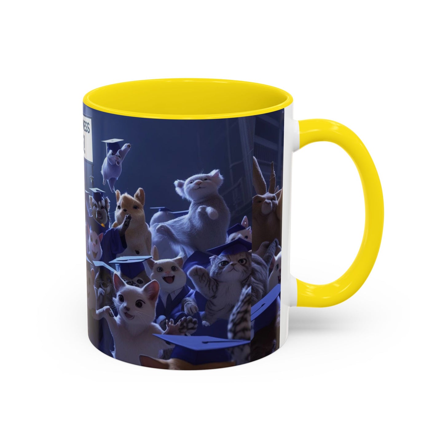 Anime Graduation Theme Accent Coffee Mug - Funny Cat & Dog Design, Perfect Gift for 2025 Grads, Inspirational Coffee Mug, Celebration Mug