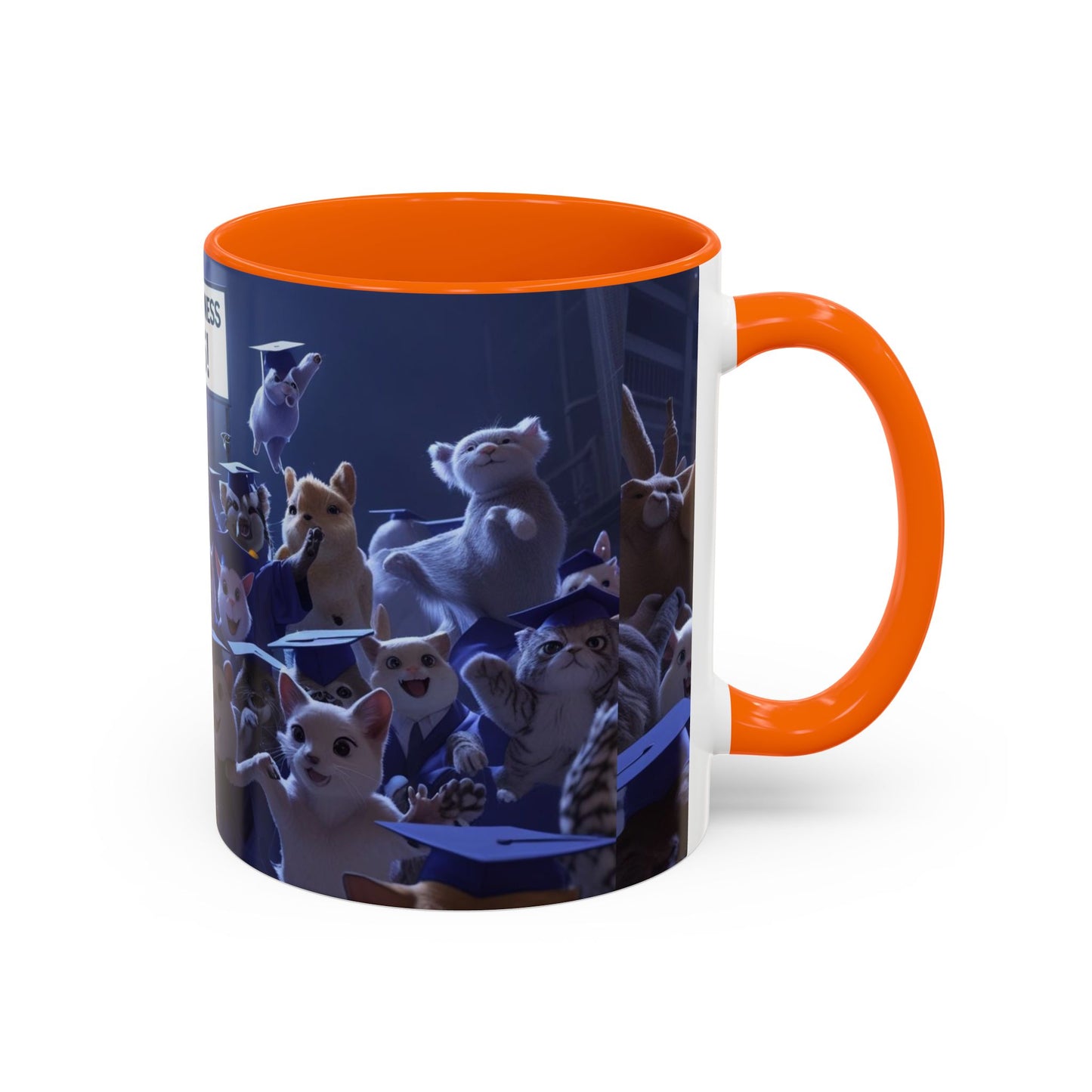 Anime Graduation Theme Accent Coffee Mug - Funny Cat & Dog Design, Perfect Gift for 2025 Grads, Inspirational Coffee Mug, Celebration Mug
