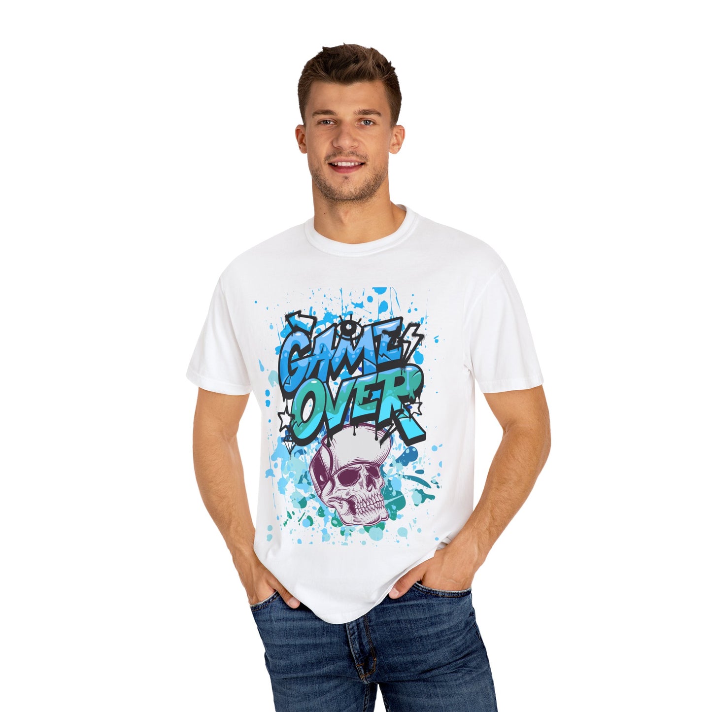 Gamer Skull T-shirt, Unisex Graphic Tee, Game Over Apparel, Casual Wear, Gift for Gamers, Streetwear, Cool Graphic Shirt