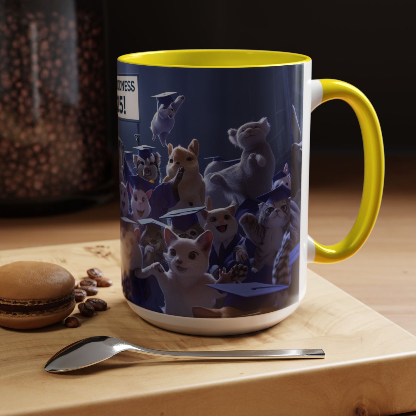 Anime Graduation Theme Accent Coffee Mug - Funny Cat & Dog Design, Perfect Gift for 2025 Grads, Inspirational Coffee Mug, Celebration Mug
