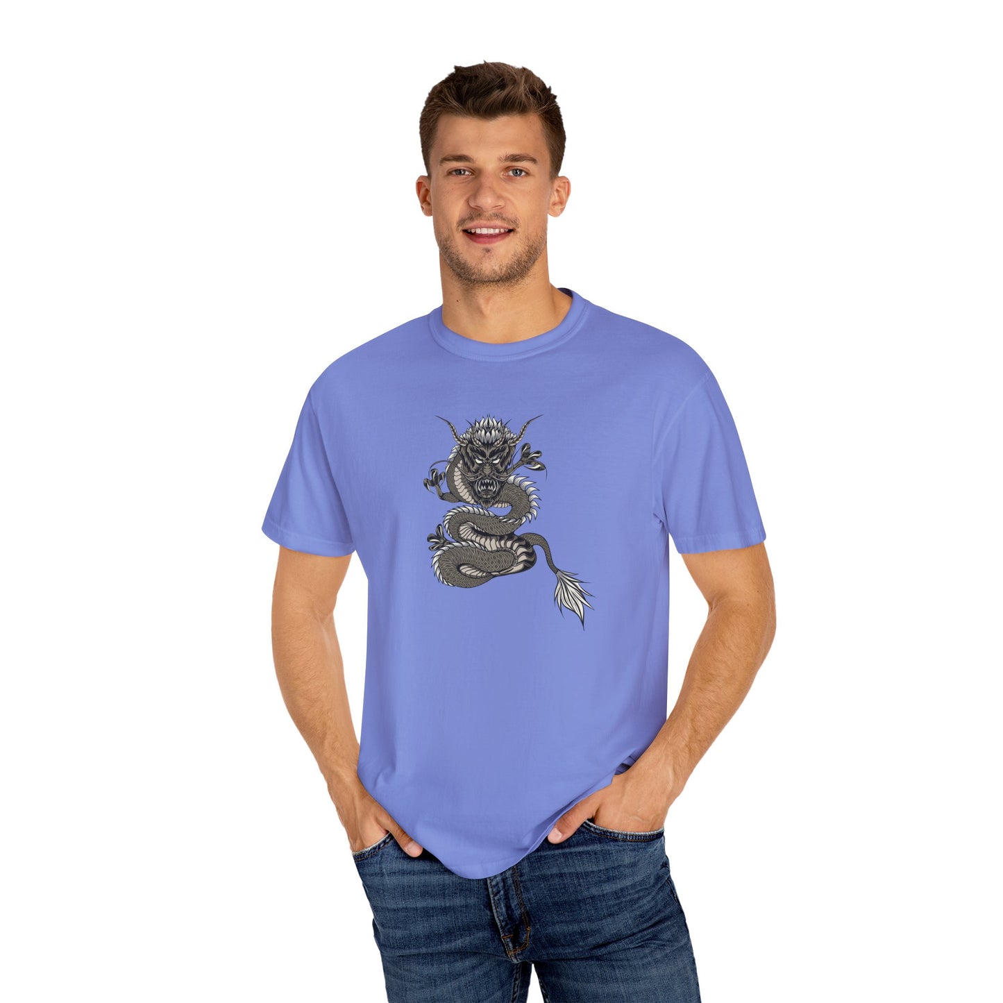 Dragon Design Unisex Garment-Dyed T-shirt, Graphic Tee, Casual Wear, Anime Apparel, Streetwear, Unique Gift for Him