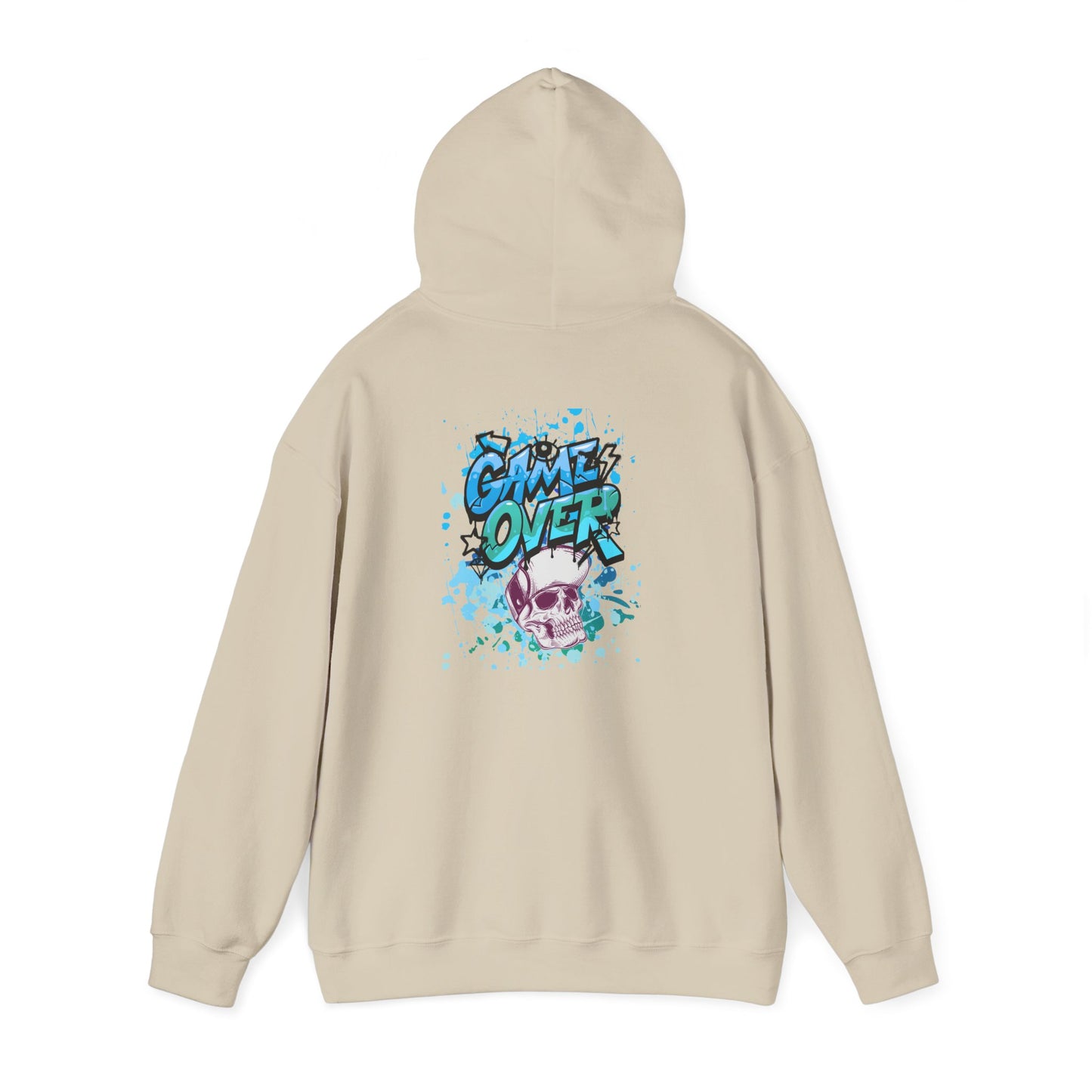 Game Over Skull Hoodie - Unisex Heavy Blend Sweatshirt, Perfect for Gamers, Casual Wear, Unique Gift, Streetwear Style, Graphic Apparel