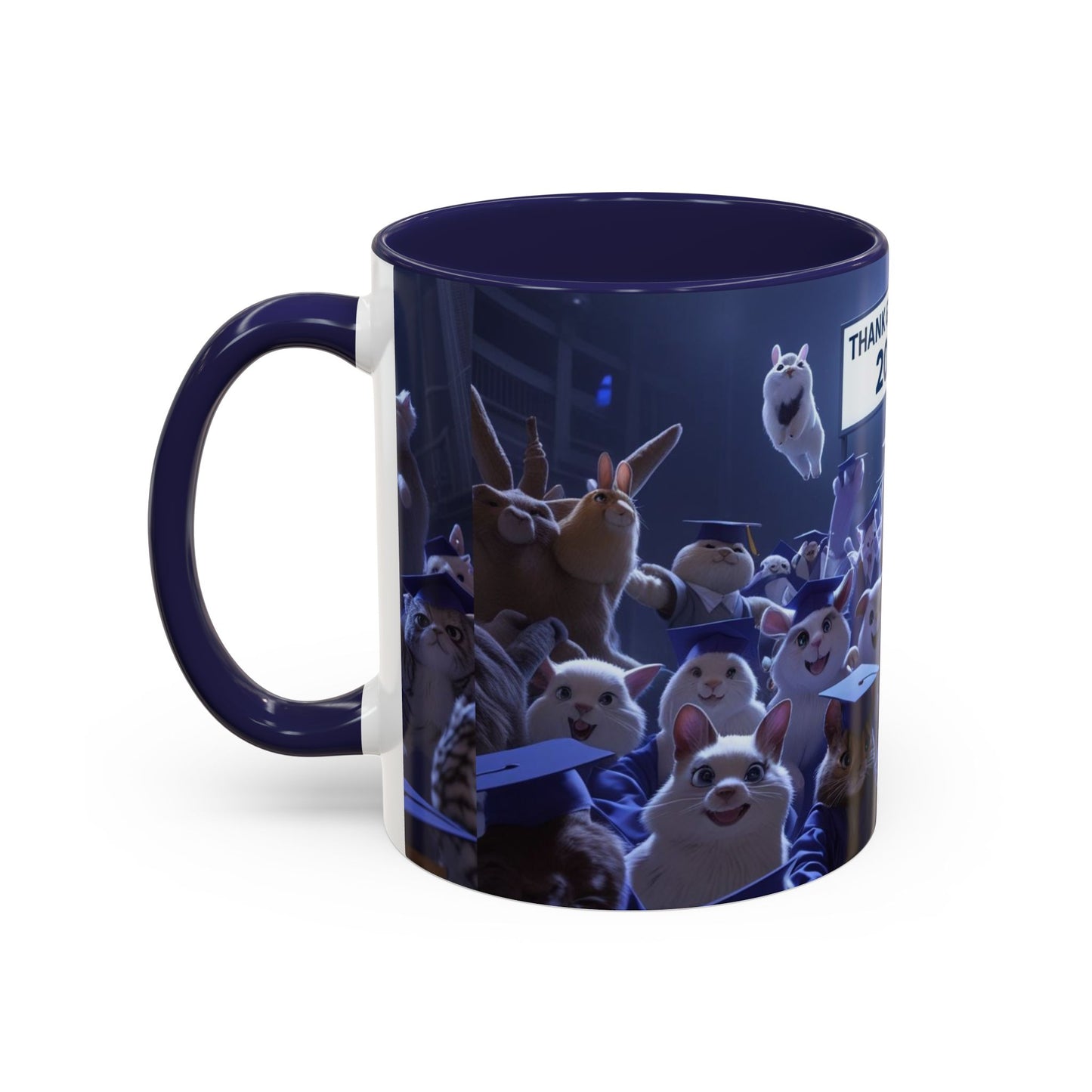 Anime Graduation Theme Accent Coffee Mug - Funny Cat & Dog Design, Perfect Gift for 2025 Grads, Inspirational Coffee Mug, Celebration Mug