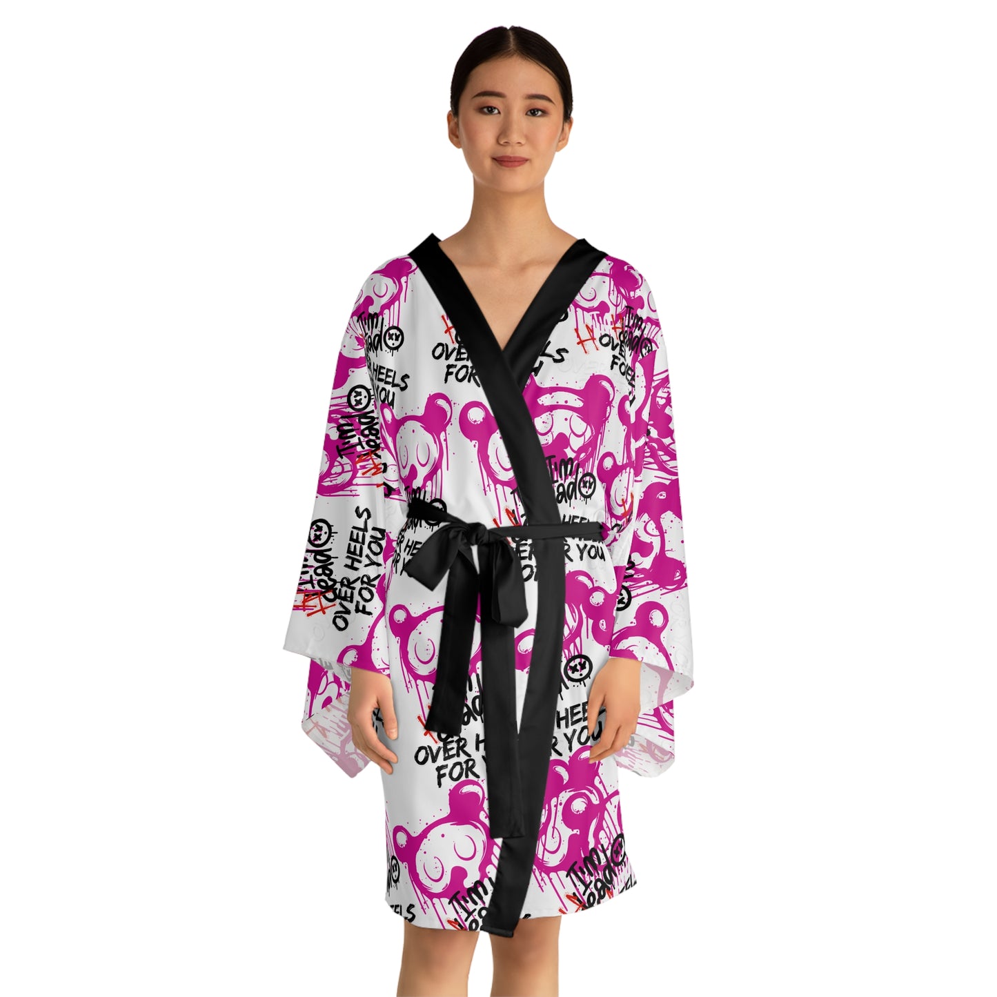 Graphic Long Sleeve Kimono Robe - Cozy Loungewear and Gift for Her