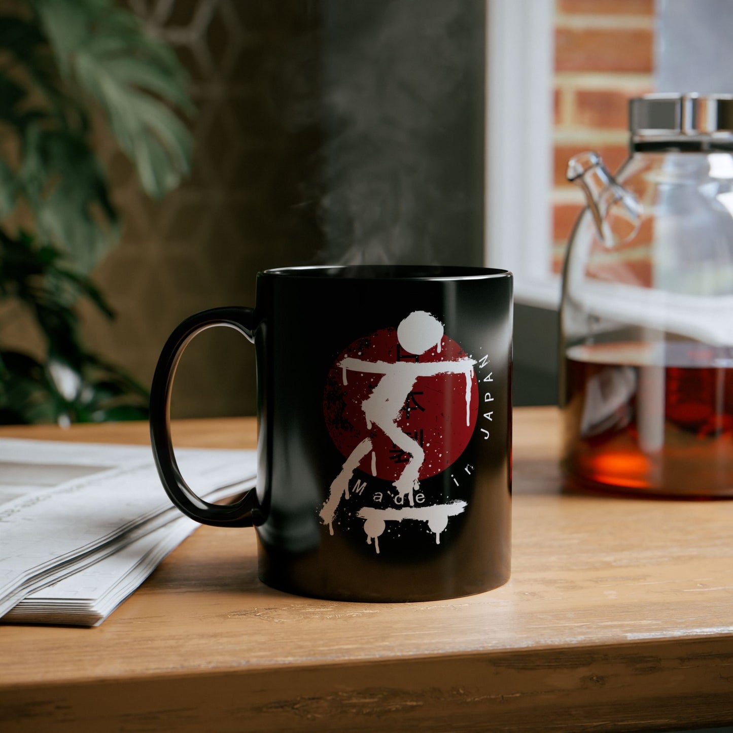 Skateboarder Inspired Black Mug - Perfect Gift for Skaters, Coffee Lovers, or Japan Enthusiasts, Great for Birthdays & Holidays