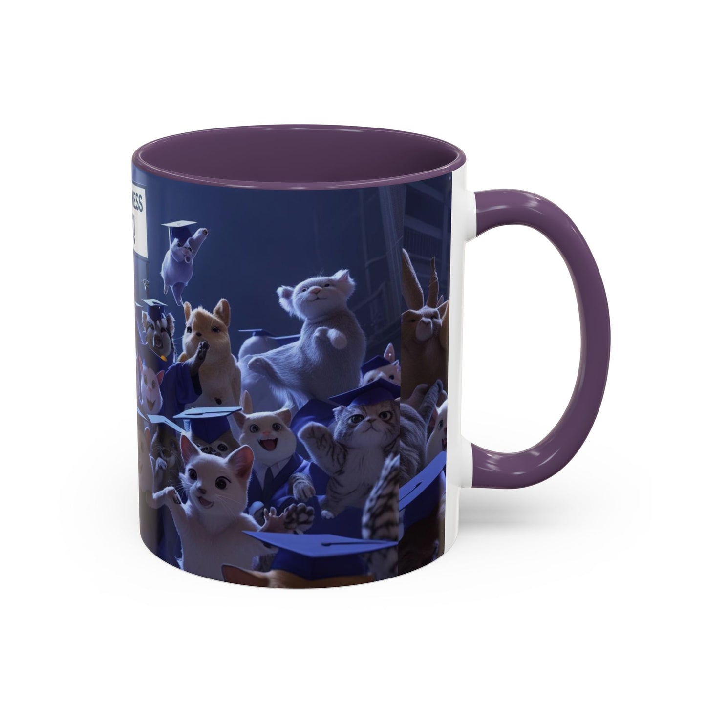 Anime Graduation Theme Accent Coffee Mug - Funny Cat & Dog Design, Perfect Gift for 2025 Grads, Inspirational Coffee Mug, Celebration Mug