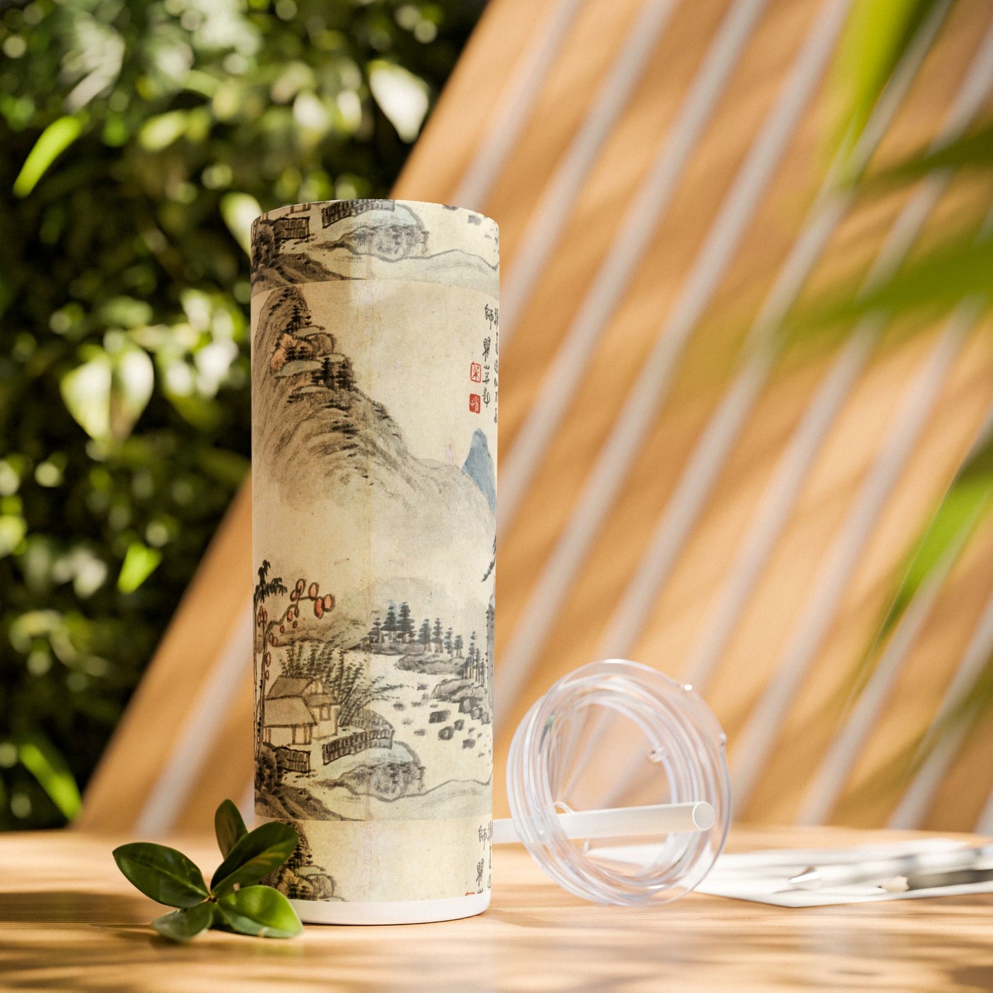 Japanese art work Skinny Tumbler with Straw, 20oz - Perfect for Home, Travel, Gifts, and Everyday Use, Creative Design, Stylish Beverage Container