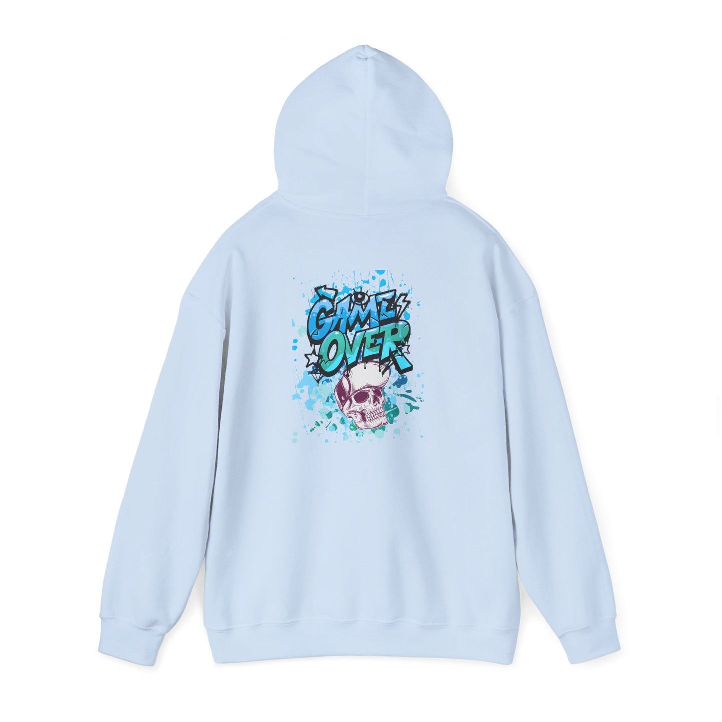 Game Over Skull Hoodie - Unisex Heavy Blend Sweatshirt, Perfect for Gamers, Casual Wear, Unique Gift, Streetwear Style, Graphic Apparel
