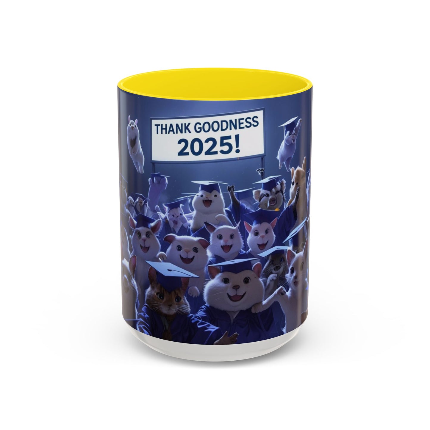 Anime Graduation Theme Accent Coffee Mug - Funny Cat & Dog Design, Perfect Gift for 2025 Grads, Inspirational Coffee Mug, Celebration Mug