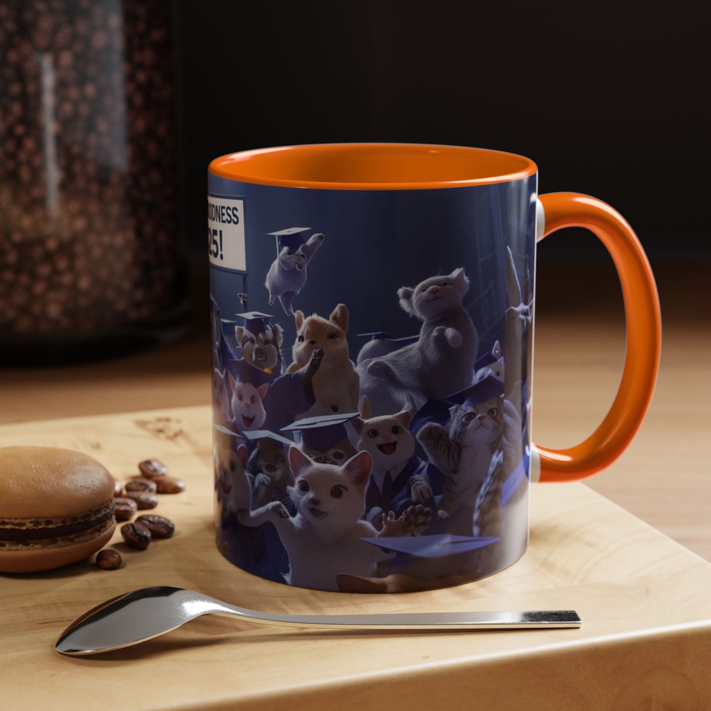 Anime Graduation Theme Accent Coffee Mug - Funny Cat & Dog Design, Perfect Gift for 2025 Grads, Inspirational Coffee Mug, Celebration Mug