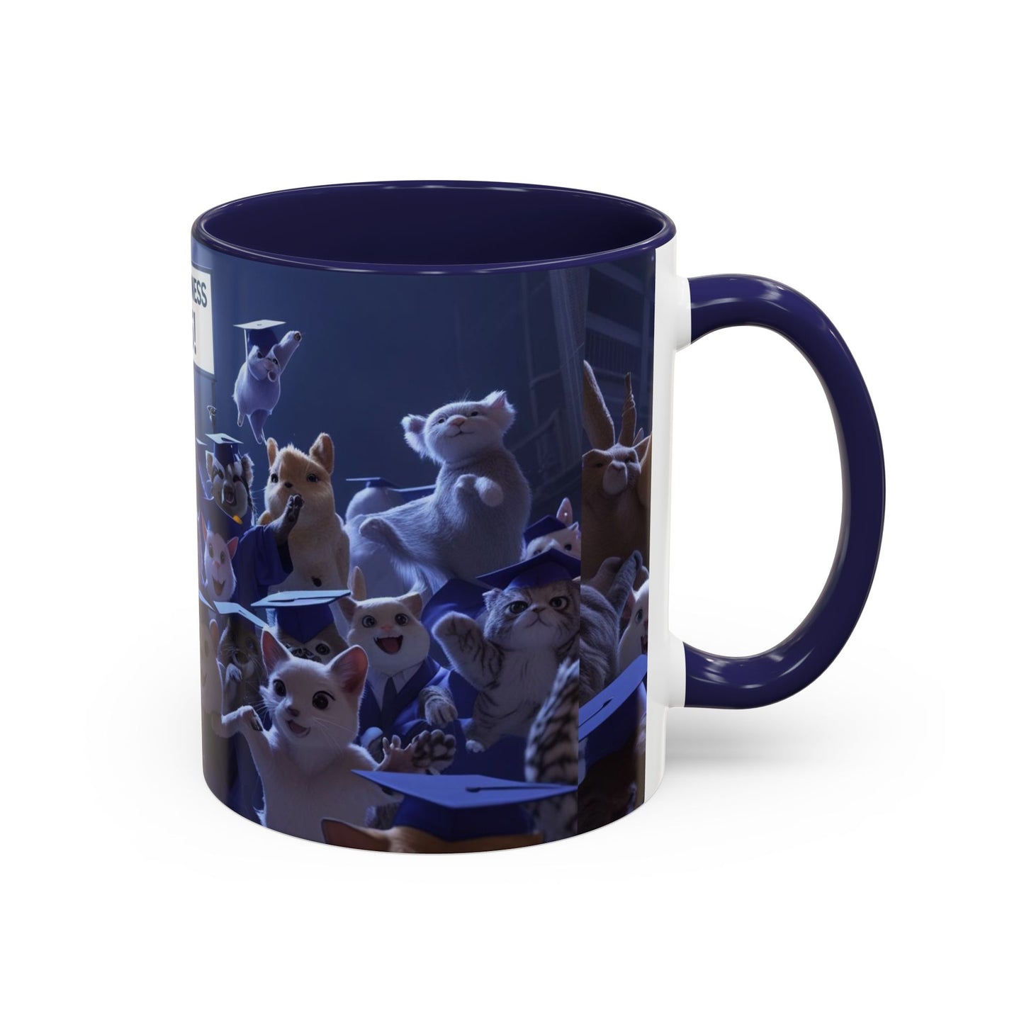 Anime Graduation Theme Accent Coffee Mug - Funny Cat & Dog Design, Perfect Gift for 2025 Grads, Inspirational Coffee Mug, Celebration Mug