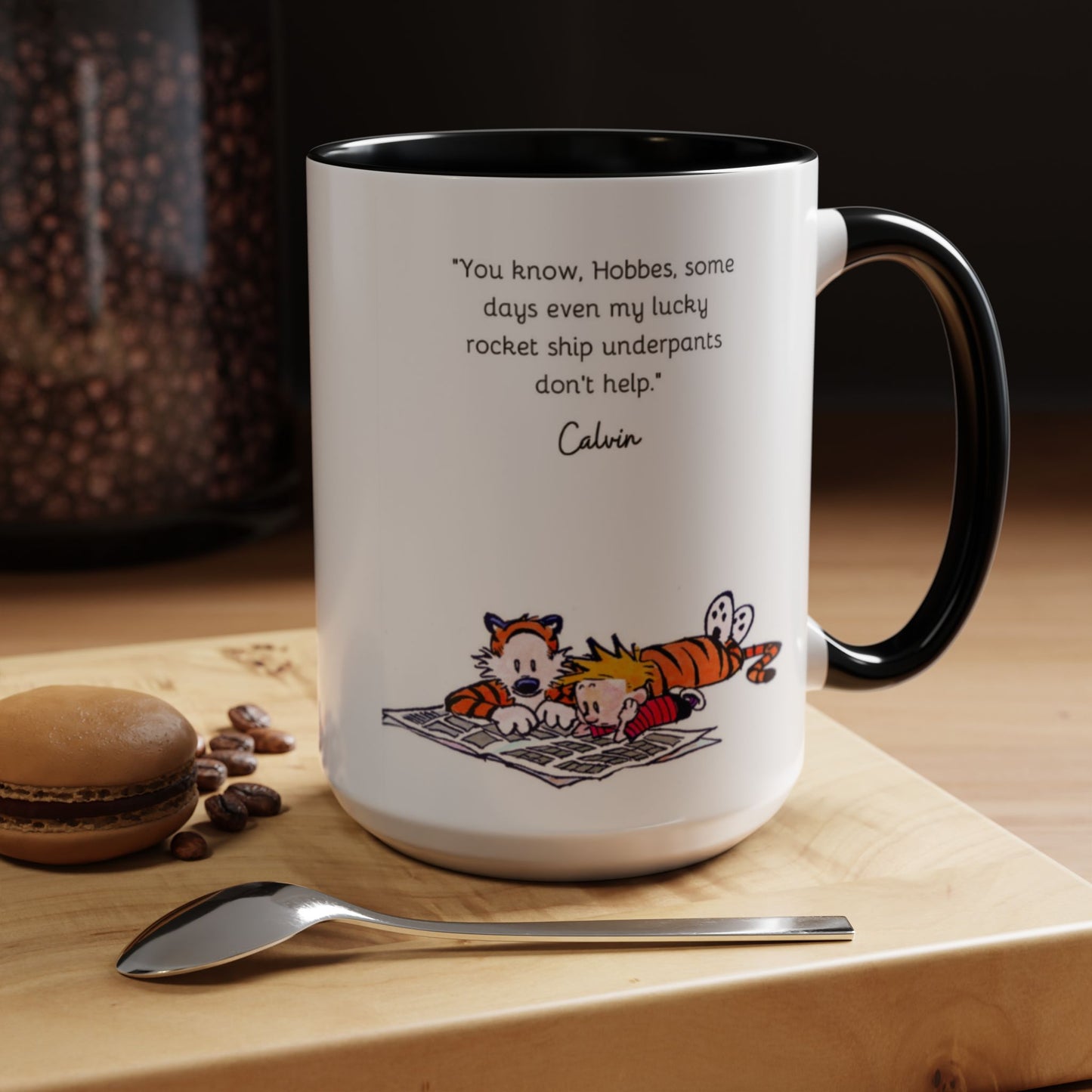 Calvin and Hobbes Inspired Accent Coffee Mug - Fun Gift for Fans, Morning Coffee, Cute Quote Mug, Whimsical Gift, Reading Companion