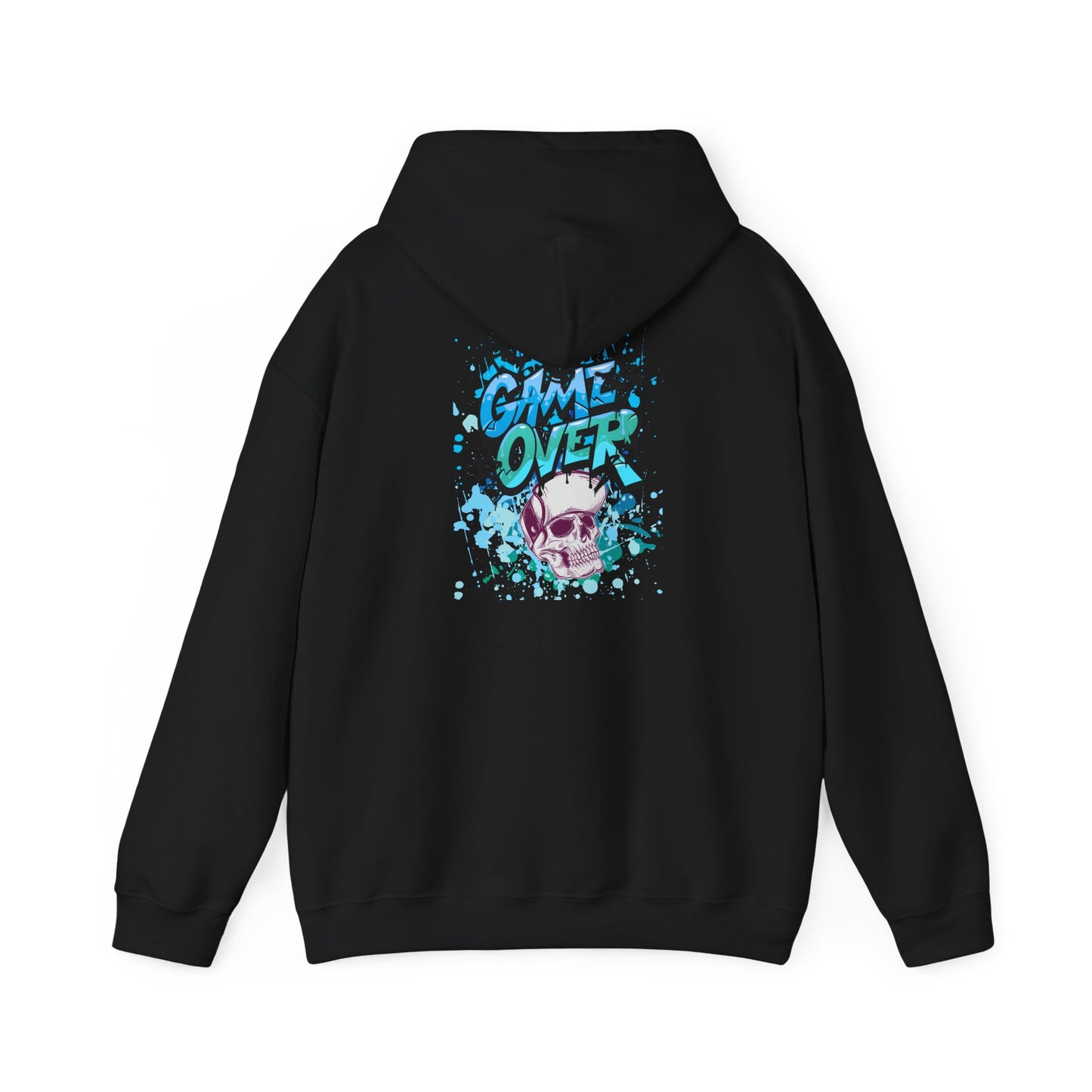 Game Over Skull Hoodie - Unisex Heavy Blend Sweatshirt, Perfect for Gamers, Casual Wear, Unique Gift, Streetwear Style, Graphic Apparel