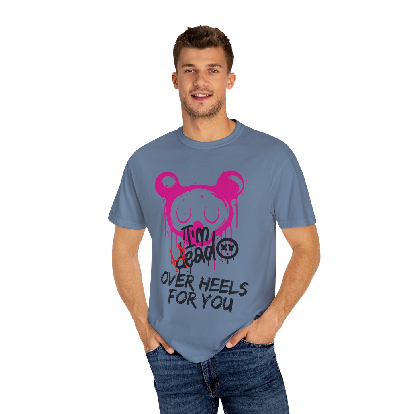 Head Over Heels T-Shirt with Cute Design, Perfect Gift for Friends, Casual Wear, Valentine's Day, Year-Round Fashion