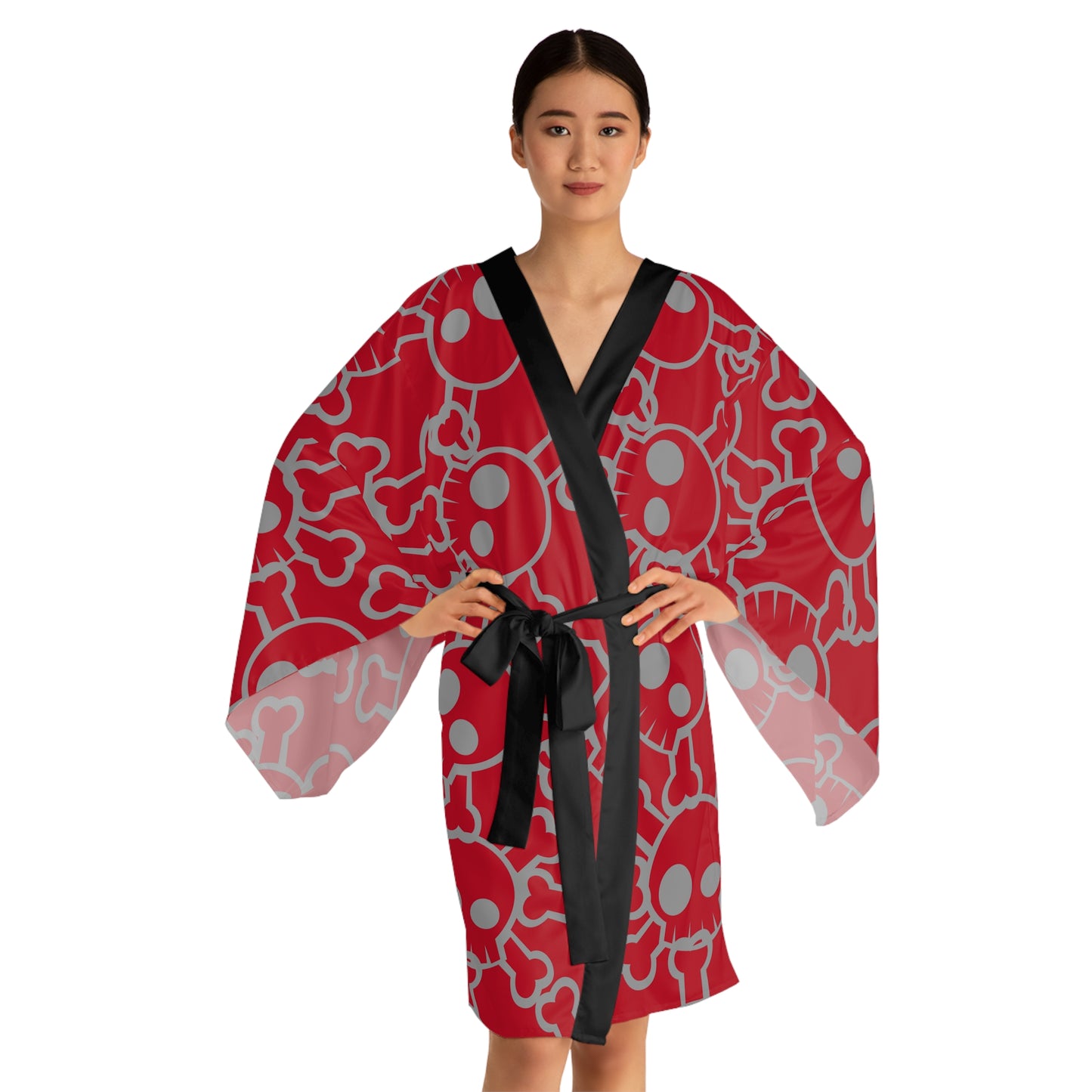Skull & Crossbones Long Sleeve Kimono Robe, Edgy Lounge Wear, Alternative Fashion, Halloween Gift, Anime Inspired, Cozy Homewear