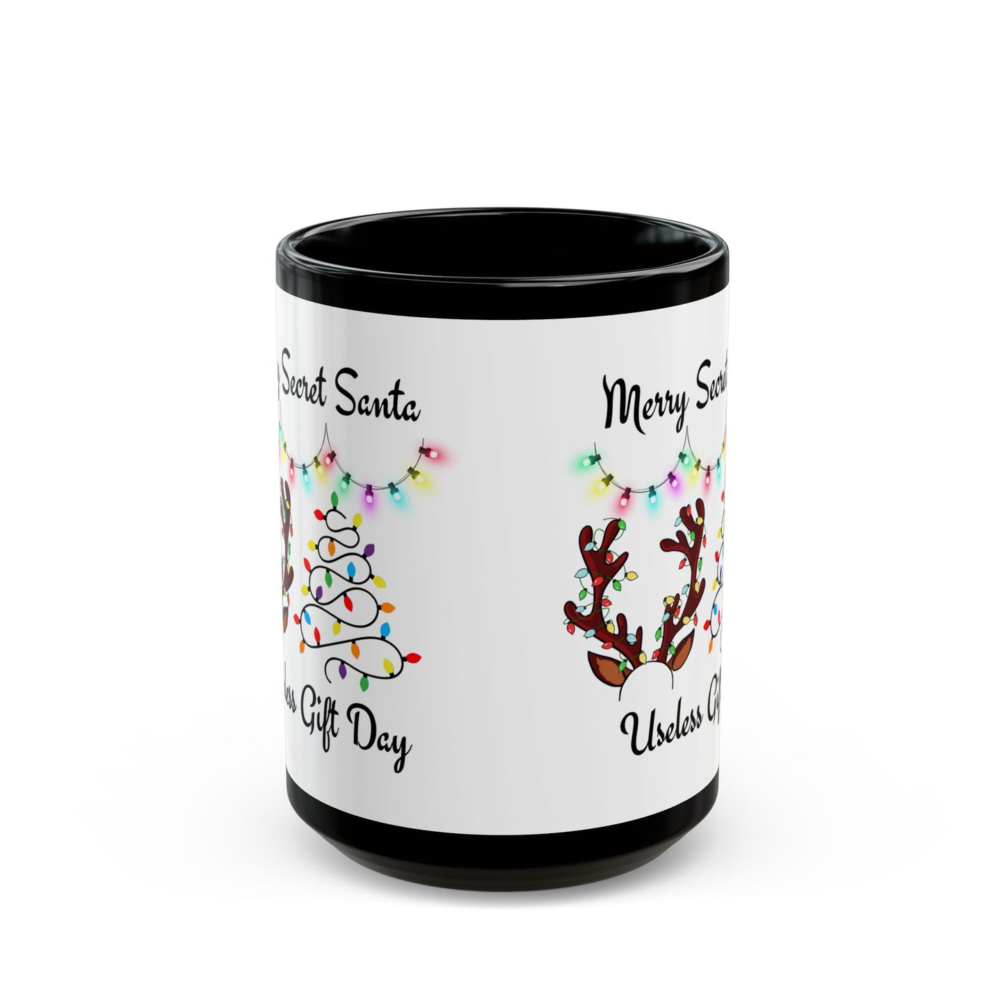 Festive Secret Santa Mug - Merry Secret Santa, Useless Gift Day, Holiday Cheer, Christmas Coffee Cup, 11oz/15oz Black Mug