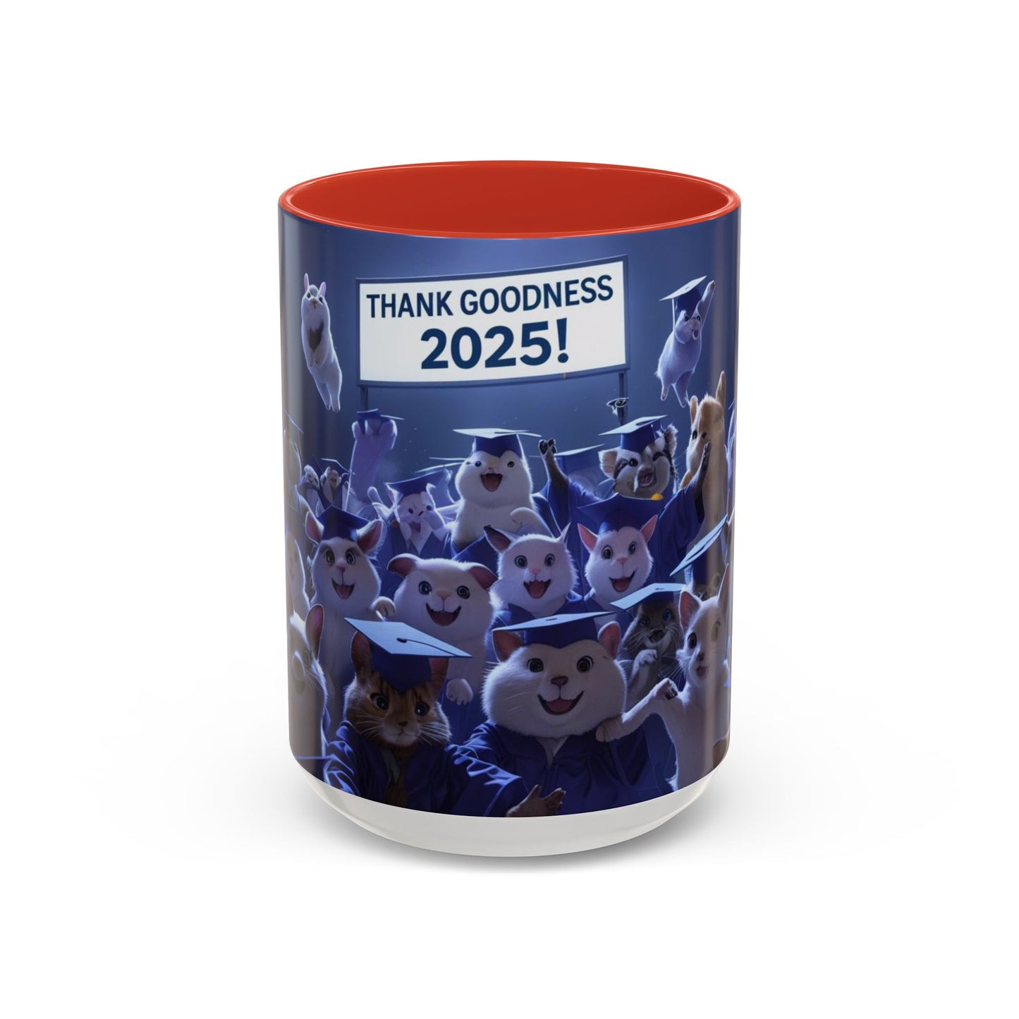 Anime Graduation Theme Accent Coffee Mug - Funny Cat & Dog Design, Perfect Gift for 2025 Grads, Inspirational Coffee Mug, Celebration Mug