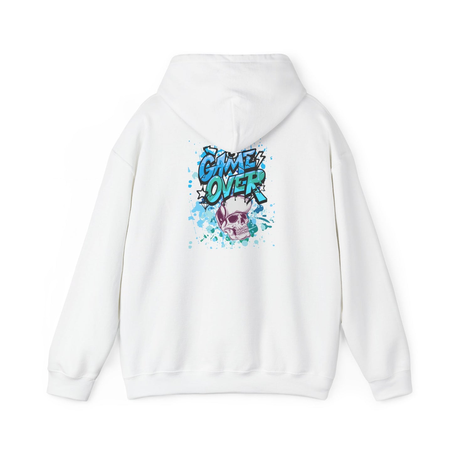 Game Over Skull Hoodie - Unisex Heavy Blend Sweatshirt, Perfect for Gamers, Casual Wear, Unique Gift, Streetwear Style, Graphic Apparel