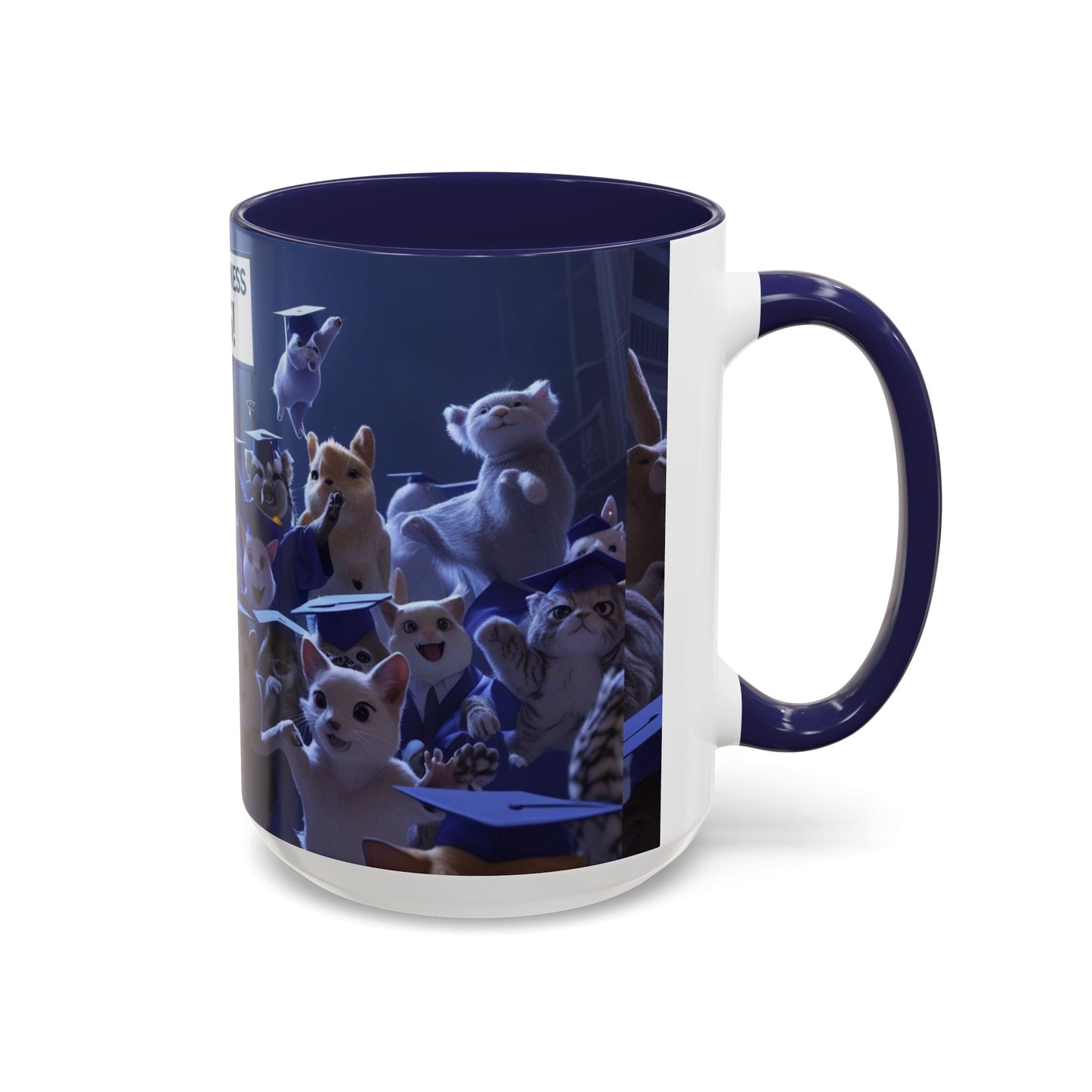 Anime Graduation Theme Accent Coffee Mug - Funny Cat & Dog Design, Perfect Gift for 2025 Grads, Inspirational Coffee Mug, Celebration Mug