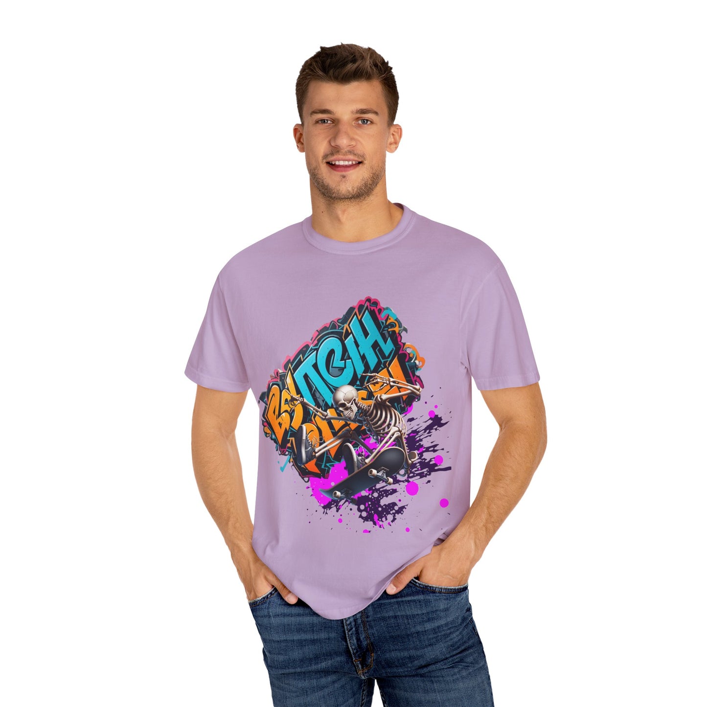 Edgy Skeleton Graffiti T-Shirt, Unisex Graphic Tee, Halloween Costume Shirt, Streetwear Style, Cool Gift for Teens