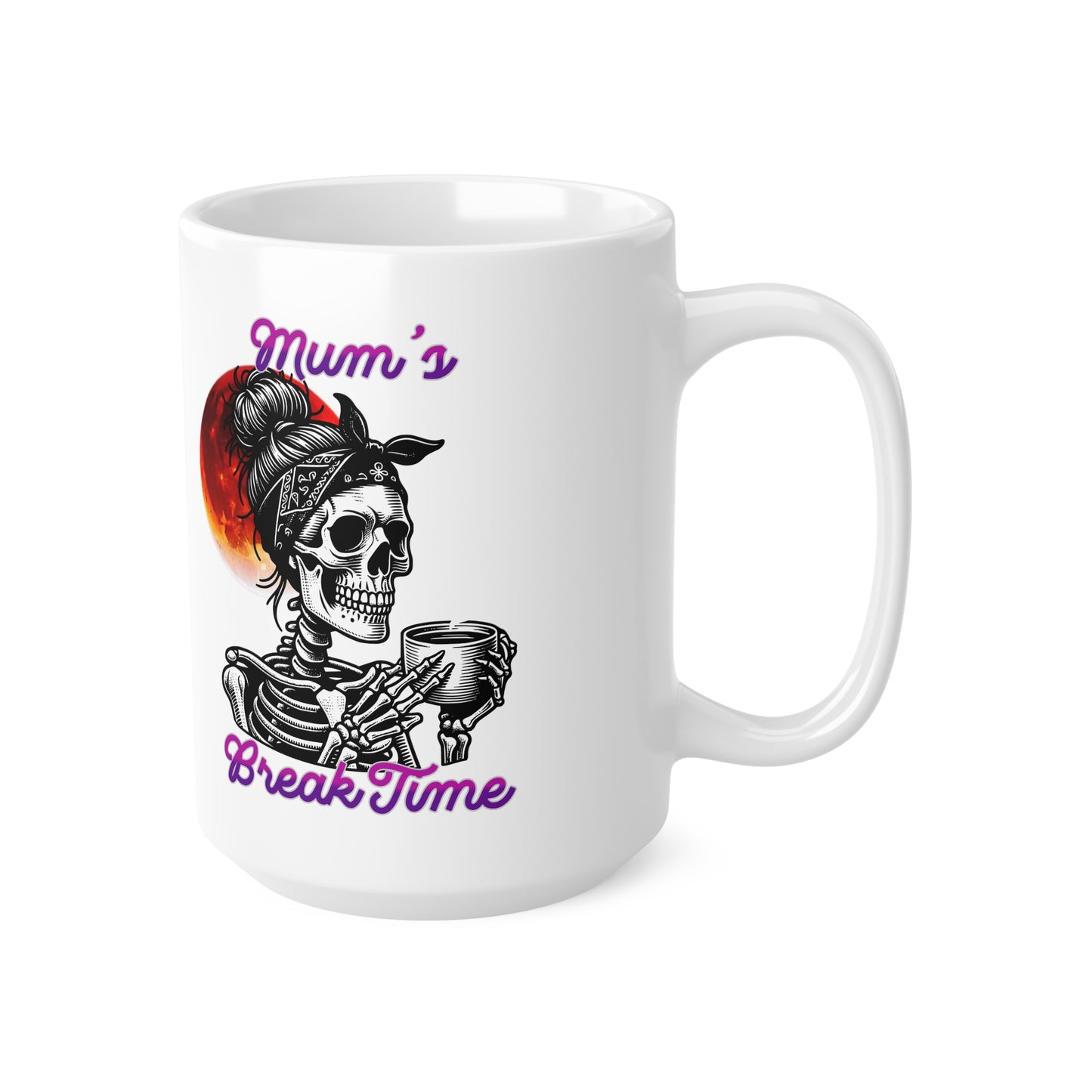 Skull Mom Coffee Mug, Unique Gift for Moms, Halloween Decor, Break Time Cup, Coffee Lovers, 11oz and 15oz Available