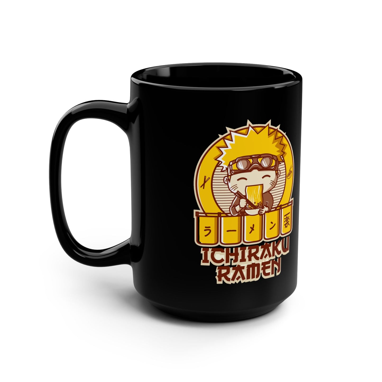 Naruto Ramen Black Mug, 15oz Ceramic Cup, Anime Gift, Coffee Lover's Mug, Nerdy Kitchen Decor, Geeky Drinkware
