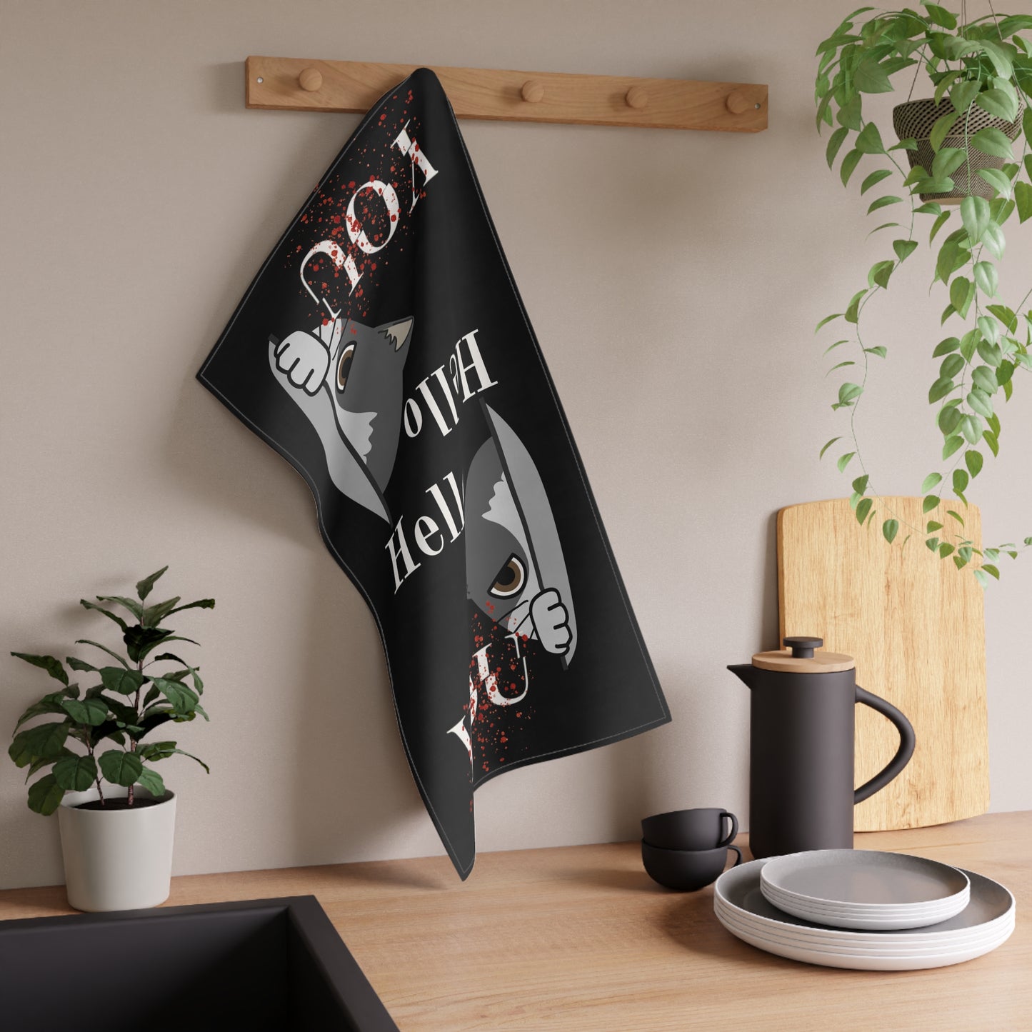 YOU Themed Tea Towels | Hello You Kitchen Decor, Cat Lover Gift, Funny Kitchen Towel, Gift for Cat Moms, Unique Home Decor