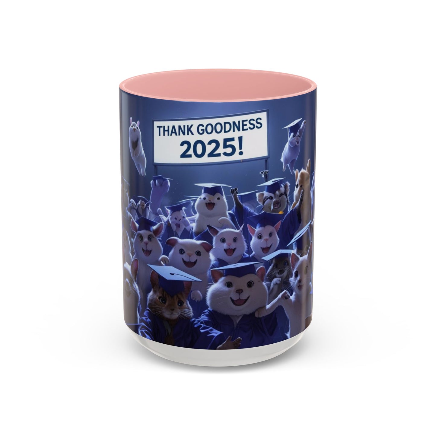 Anime Graduation Theme Accent Coffee Mug - Funny Cat & Dog Design, Perfect Gift for 2025 Grads, Inspirational Coffee Mug, Celebration Mug