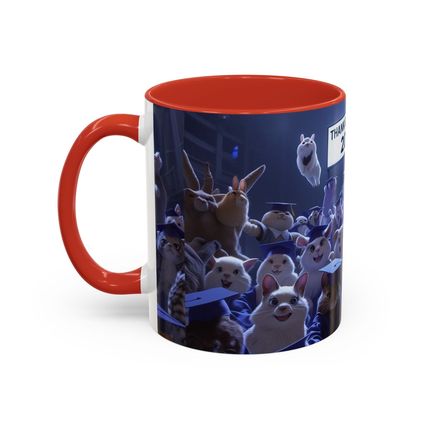 Anime Graduation Theme Accent Coffee Mug - Funny Cat & Dog Design, Perfect Gift for 2025 Grads, Inspirational Coffee Mug, Celebration Mug