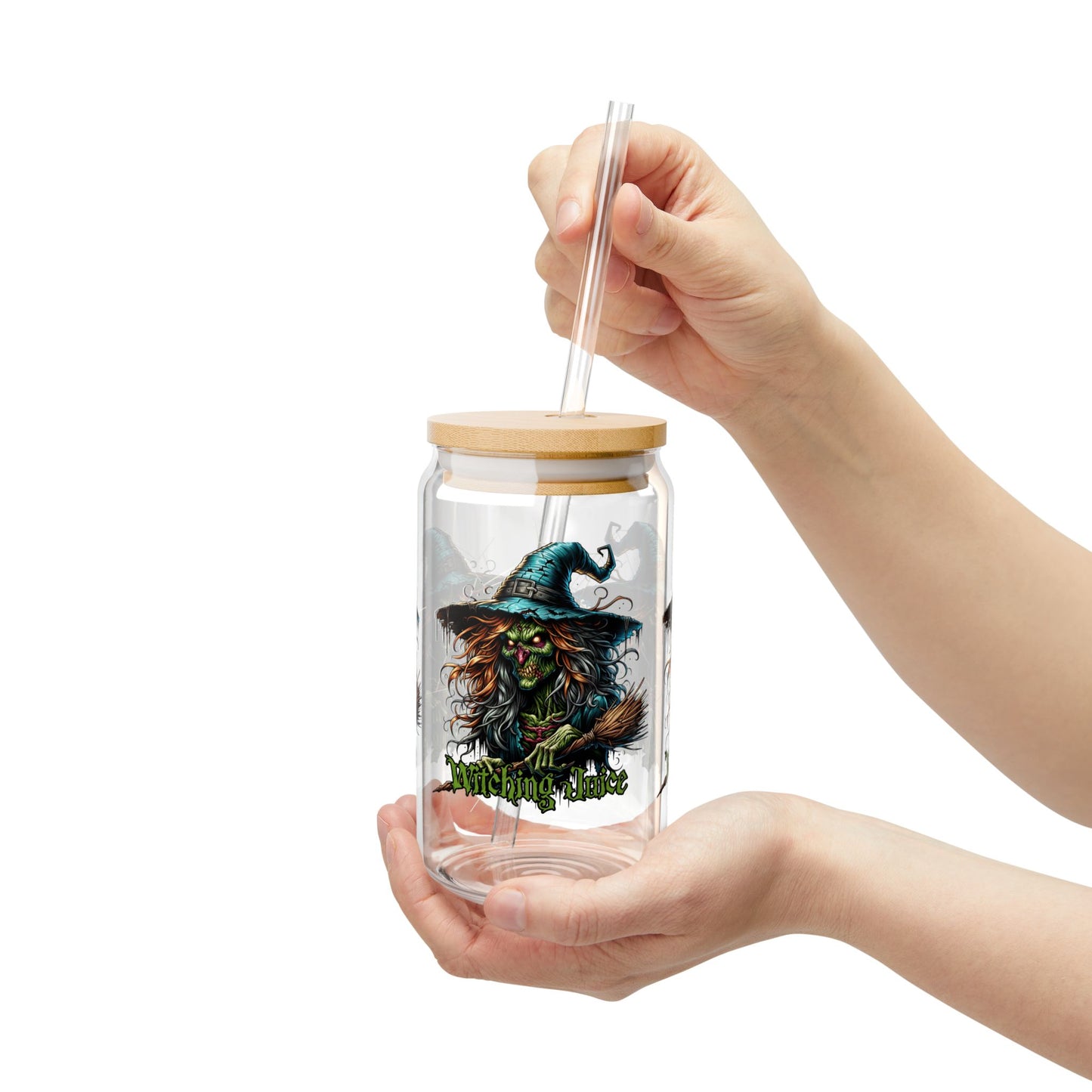 Witchy Sipper Glass | 16oz | Halloween Drinkware, Spooky Decor, Gift for Witch Lovers, Eco-Friendly Straw, Kitchen Accessory