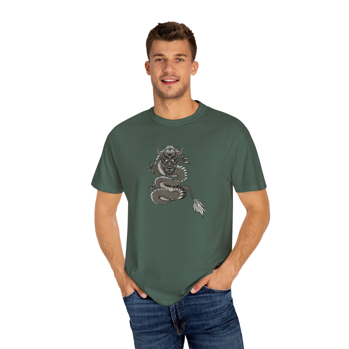 Dragon Design Unisex Garment-Dyed T-shirt, Graphic Tee, Casual Wear, Anime Apparel, Streetwear, Unique Gift for Him