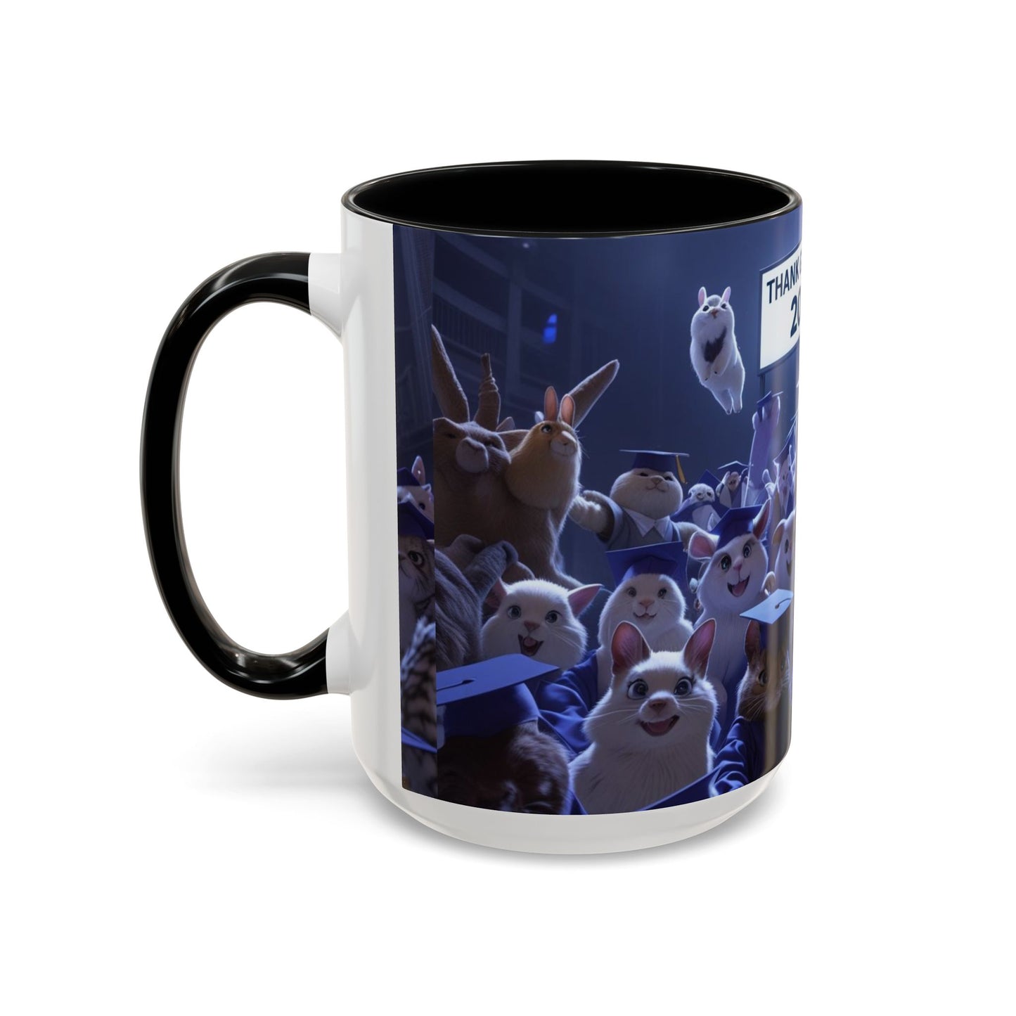 Anime Graduation Theme Accent Coffee Mug - Funny Cat & Dog Design, Perfect Gift for 2025 Grads, Inspirational Coffee Mug, Celebration Mug