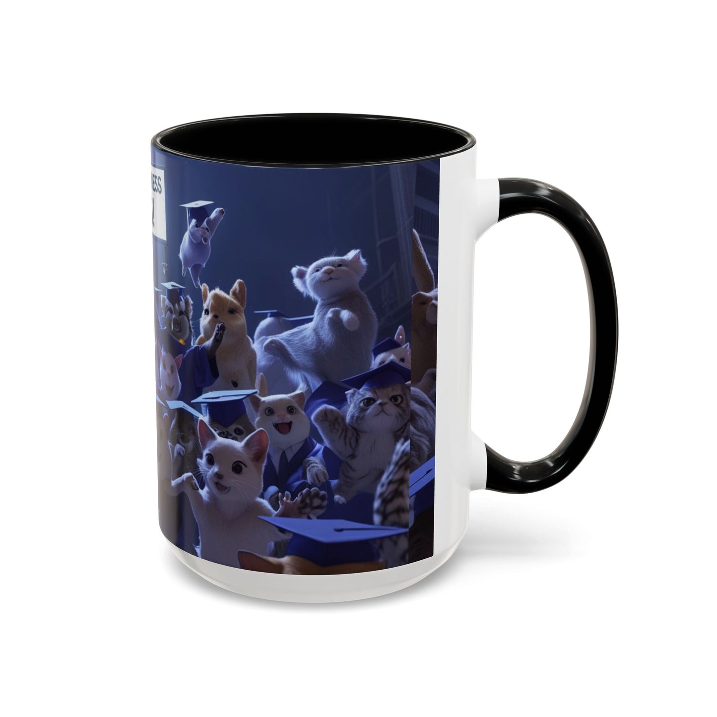 Anime Graduation Theme Accent Coffee Mug - Funny Cat & Dog Design, Perfect Gift for 2025 Grads, Inspirational Coffee Mug, Celebration Mug