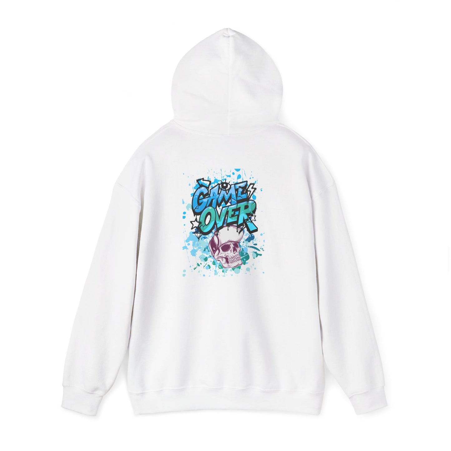 Game Over Skull Hoodie - Unisex Heavy Blend Sweatshirt, Perfect for Gamers, Casual Wear, Unique Gift, Streetwear Style, Graphic Apparel