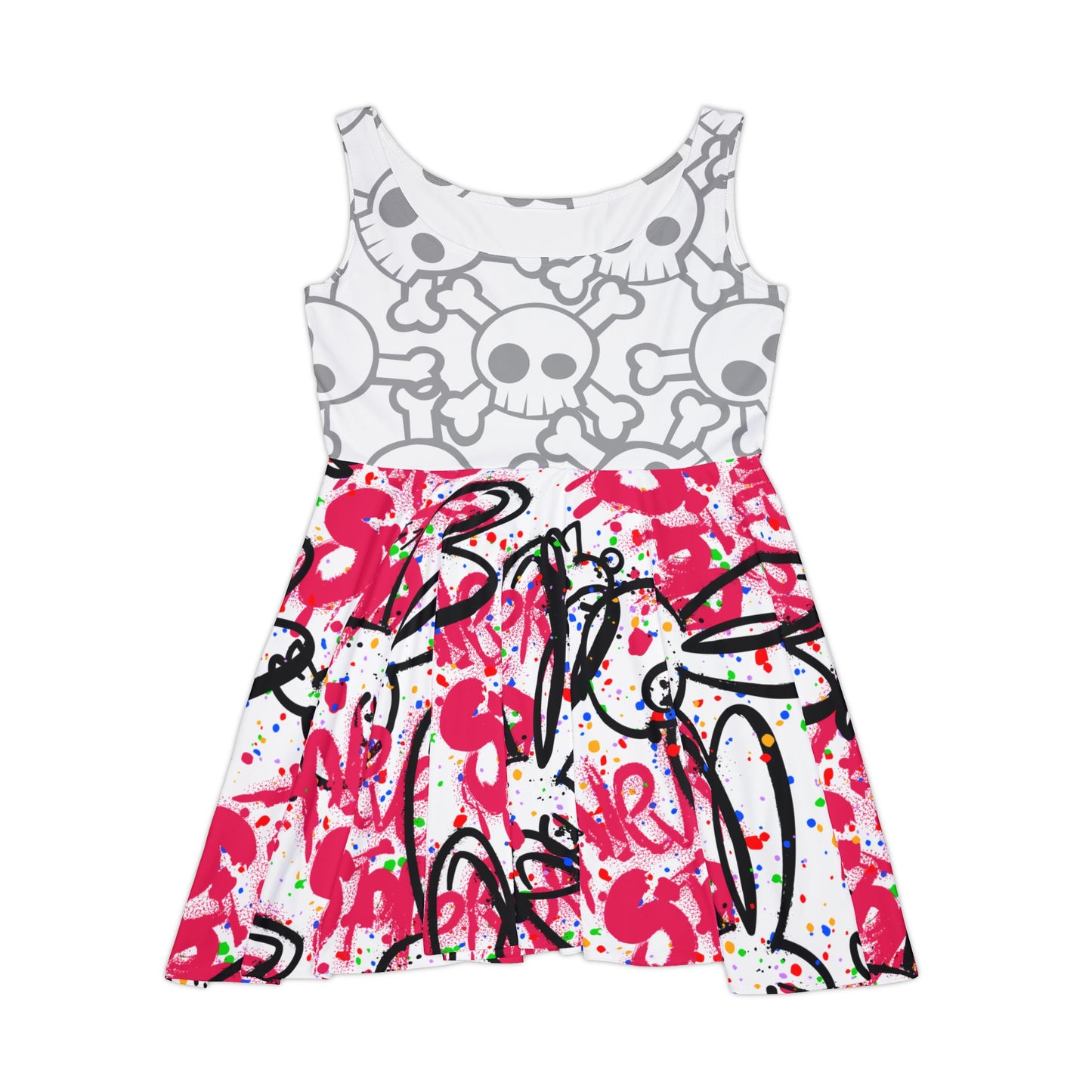 Edgy Skull Print Womens Skater Dress, Casual Summer Dress, Gothic Style, Festival Attire, Halloween Party Outfit, Unique Gift