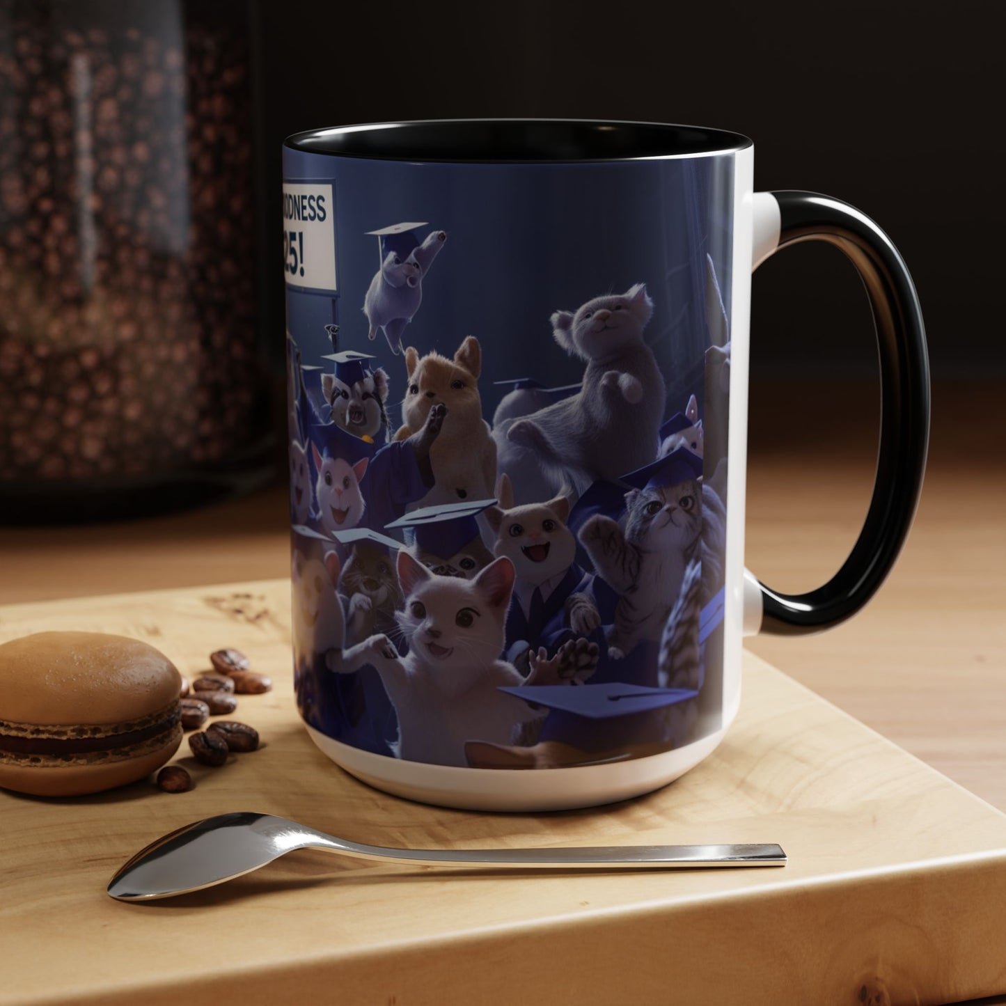 Anime Graduation Theme Accent Coffee Mug - Funny Cat & Dog Design, Perfect Gift for 2025 Grads, Inspirational Coffee Mug, Celebration Mug